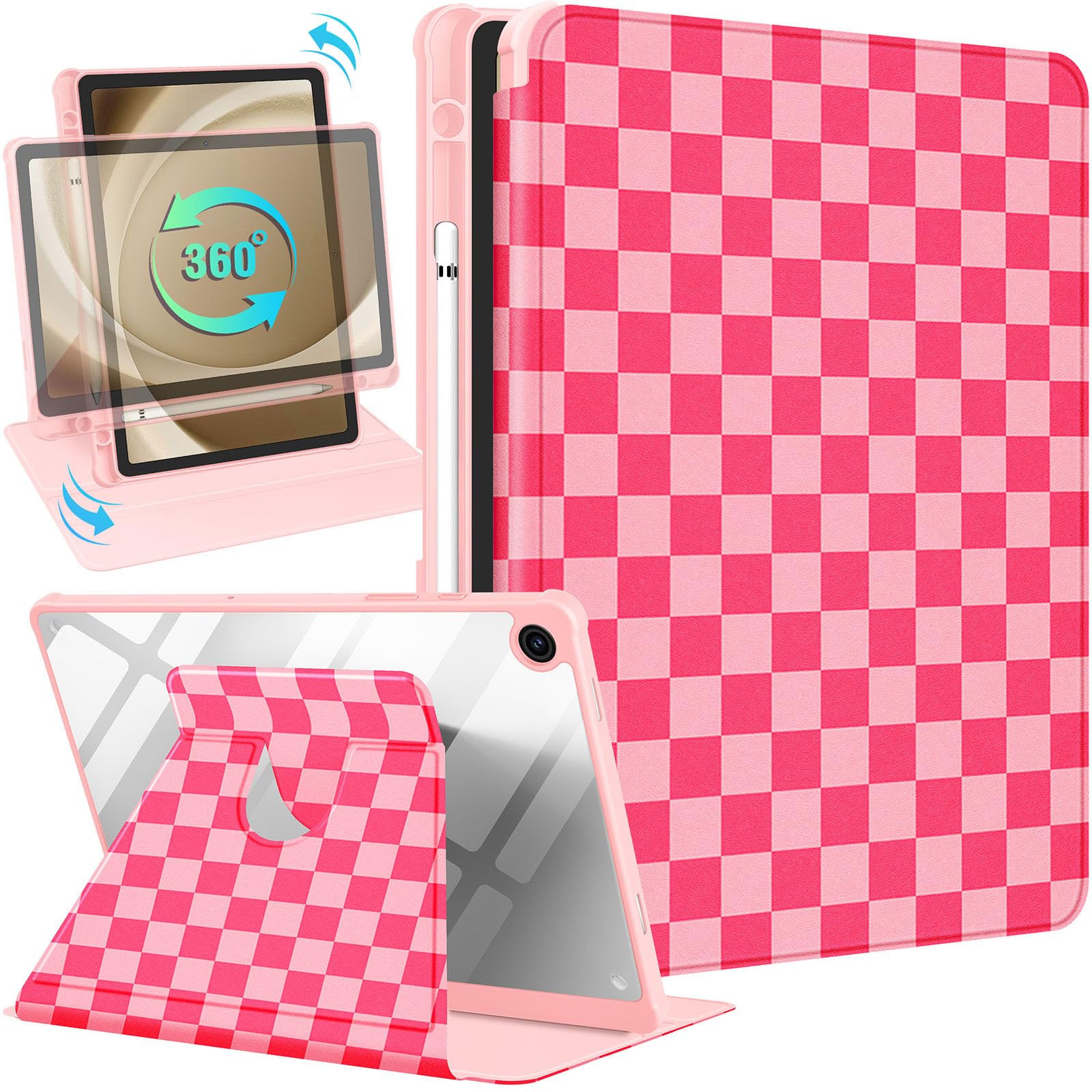 Kidcube for Samsung Galaxy Tab A9 Plus Case 11 Inch for Women Girls Kid Cute Folio Cover with Pencil Holder Unique Plaid Design Rotating Stand Teen