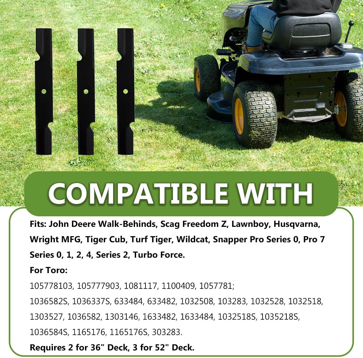 482878 High Lift Mower Blades Set Replaces Ferris 21227S 5021227 Scag 482462 48108 Encore 481707, Compatible with Scag Tiger Cub Wildcat Turf Tiger John Deere Walk-behinds Mower 36'' 52'' Deck (3PACK)