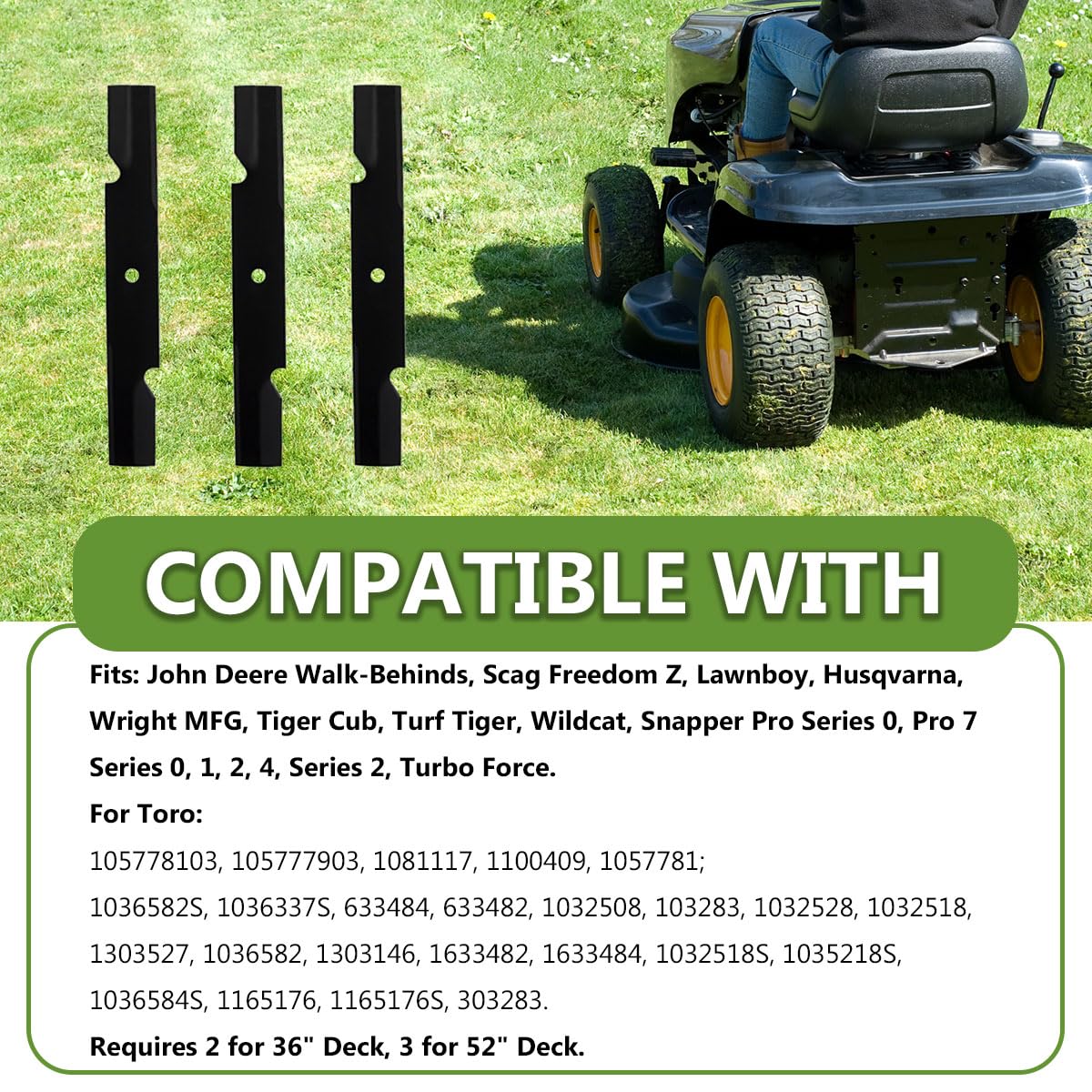 482878 - Juego de cuchillas de cortacésped de alta elevación que sustituye a Ferris 21227S 5021227 Scag 482462 48108 Encore 481707, compatible con Scag Tiger Cub Wildcat Turf Tiger John Deere
