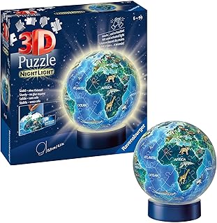 Ravensburger 3D Puzzle Night Light 72 Pieces, Earth at night., grey