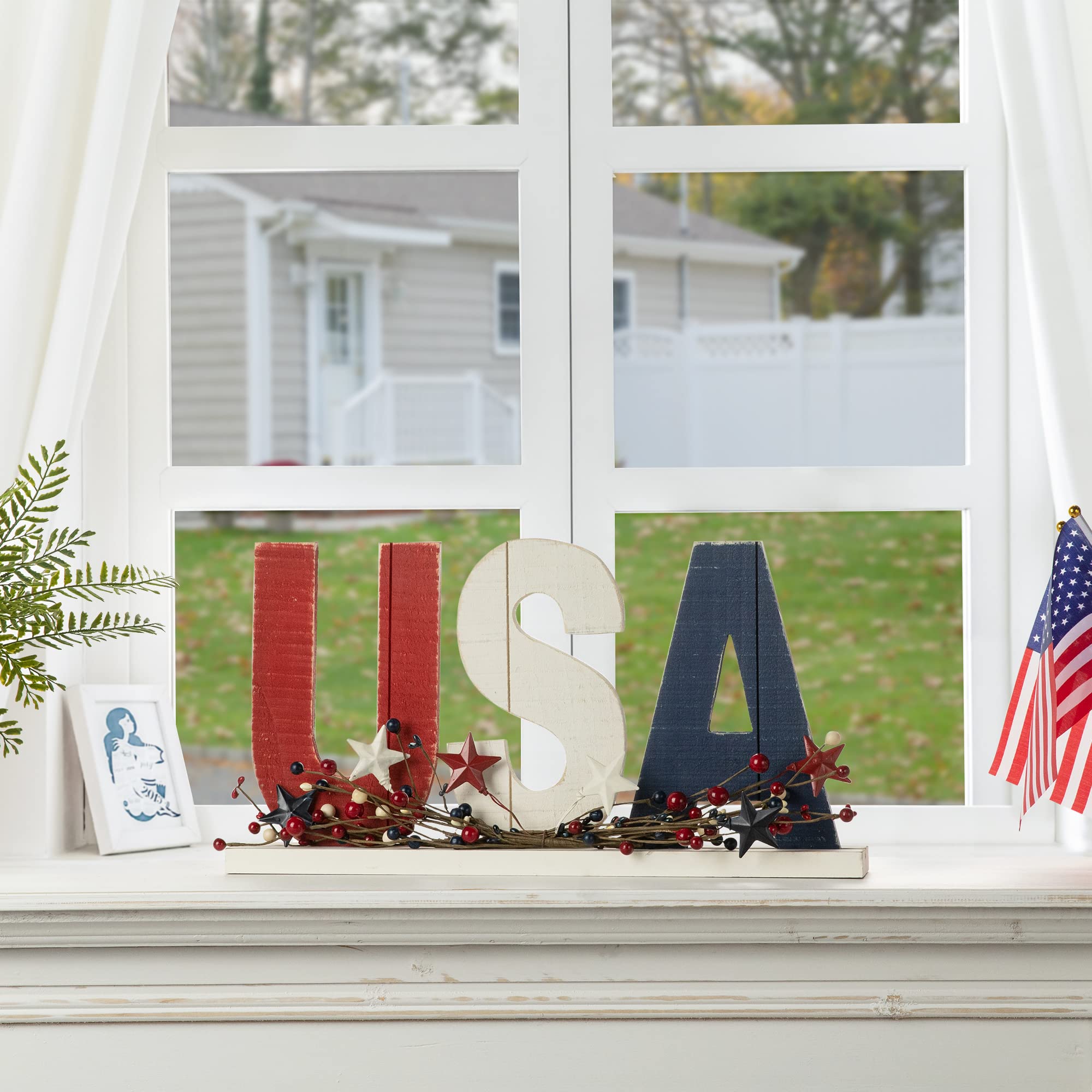Snapklik.com : Glitzhome Wooden USA Word Table Sign, 18 Inch Patriotic ...