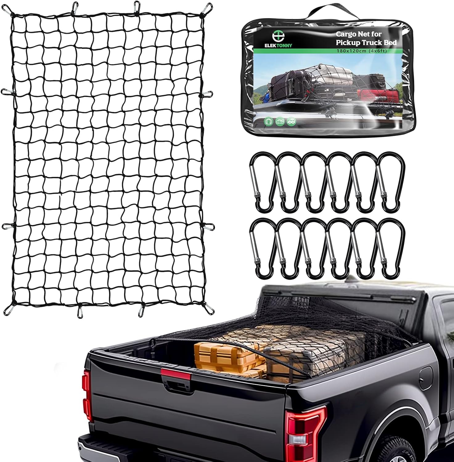 Cargo Net for Pickup Truck Bed,3'x4'Elastic Bungee Cargo