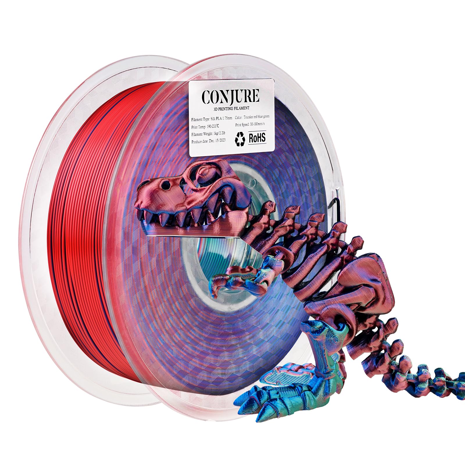 Chitu Systems Conjure Silk PLA Filamento de impresora 3D, filamento de tricolor de 1.75 mm, filamento de impresión 3D Rojo Azul Verde, seda de 2.2 libras (A-Silk PLA-Rojo+Azul+Verde 1kg)