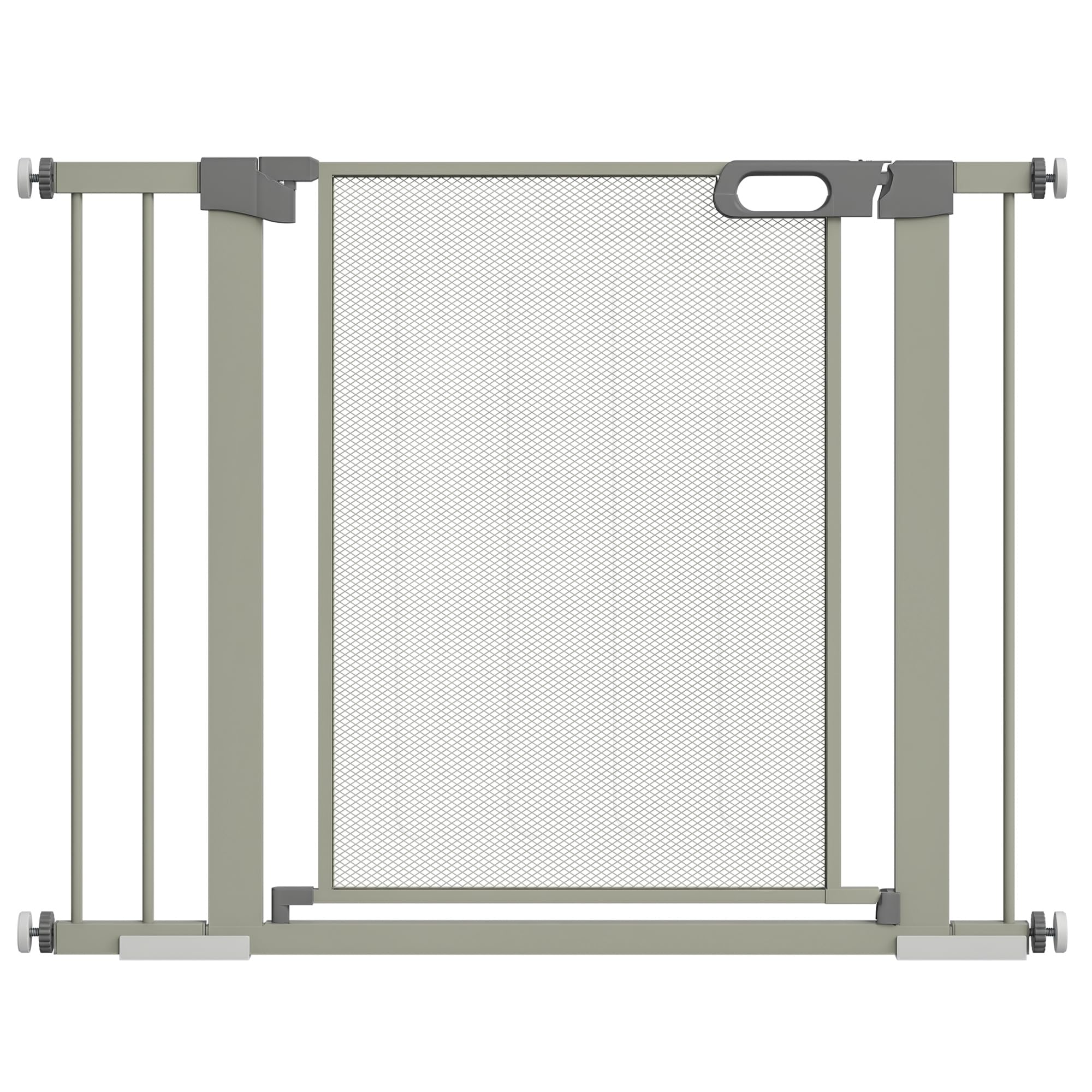 PawHut - Barrera de seguridad para animales domésticos con cierre automático doble bloqueo ancho 75-103 cm, color gris | para mascotas domésticas, doble bloqueo