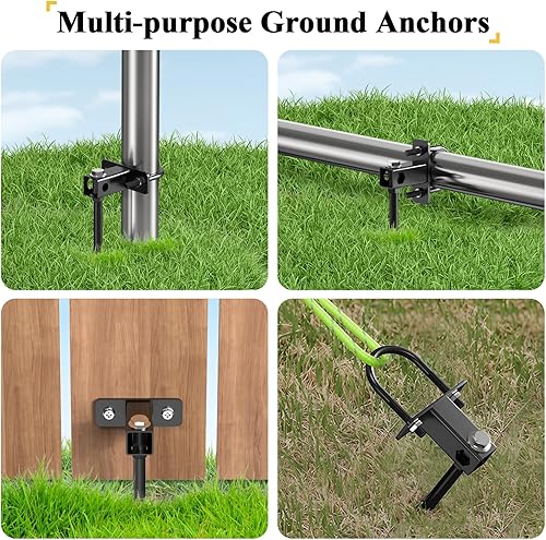 Miniatura 4 de Feeloco Anclaje de suelo, estacas de cama elástica de anclaje de suelo resistentes, tornillos de tierra en espiral de metal, kit de anclaje para
