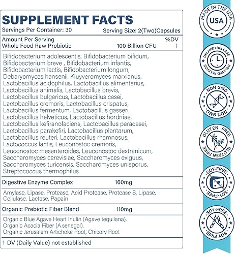 Miniatura 2 de Probióticos crudos para mujeres y hombres, suplemento probiótico vegano de 100 mil millones de UFC, 35 cepas con enzimas digestivas y suplemento de