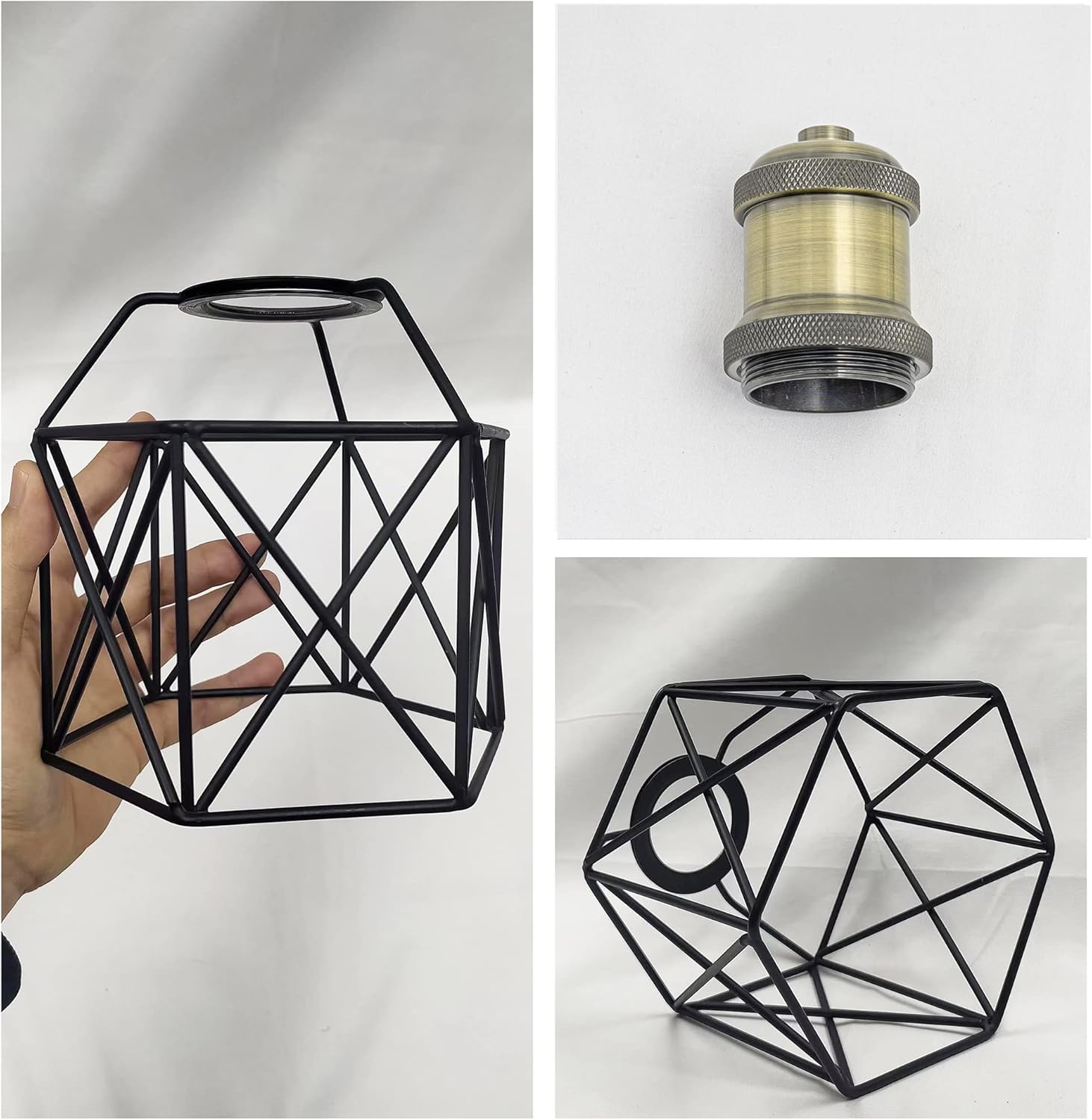 Kiven H System Track Lighting Heads, Vintage Loft Design Track Lighting Heads with Flexible Light Arm, Black Basket Cage Track Mount Light for Kitchen Island Shop Bar, Bronze Socket - 3 Pack