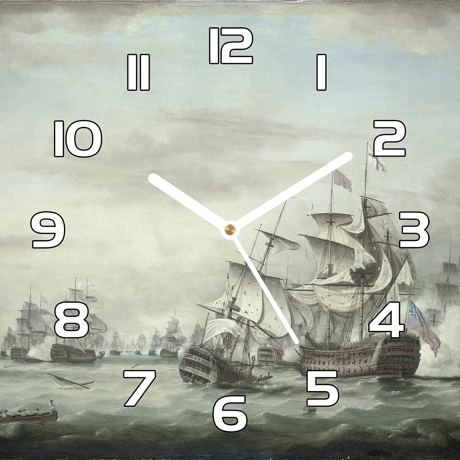Horloge en verre de cuisine moderne 30x30 cm avec aiguilles blanches style marin