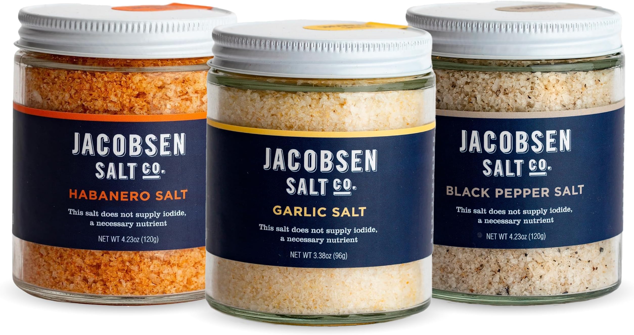 Salt Variety Pack - Kosher Sea Salt, Non-Ionized, Made in USA, Non-GMO, Steak Seasoning - Black Pepper Salt, Garlic Salt & Habanero Salt (Pack of 3)
