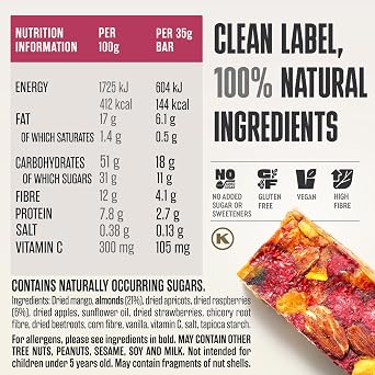 Presteez Vegan Raspberry & Almond, No Added Sugar Fruit & Nut Bars, 12 Pack