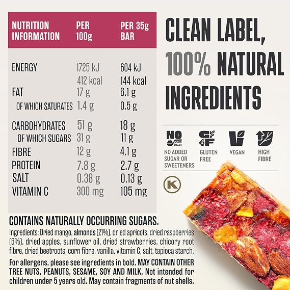 Presteez Vegan Raspberry & Almond, No Added Sugar Fruit & Nut Bars, 12 Pack