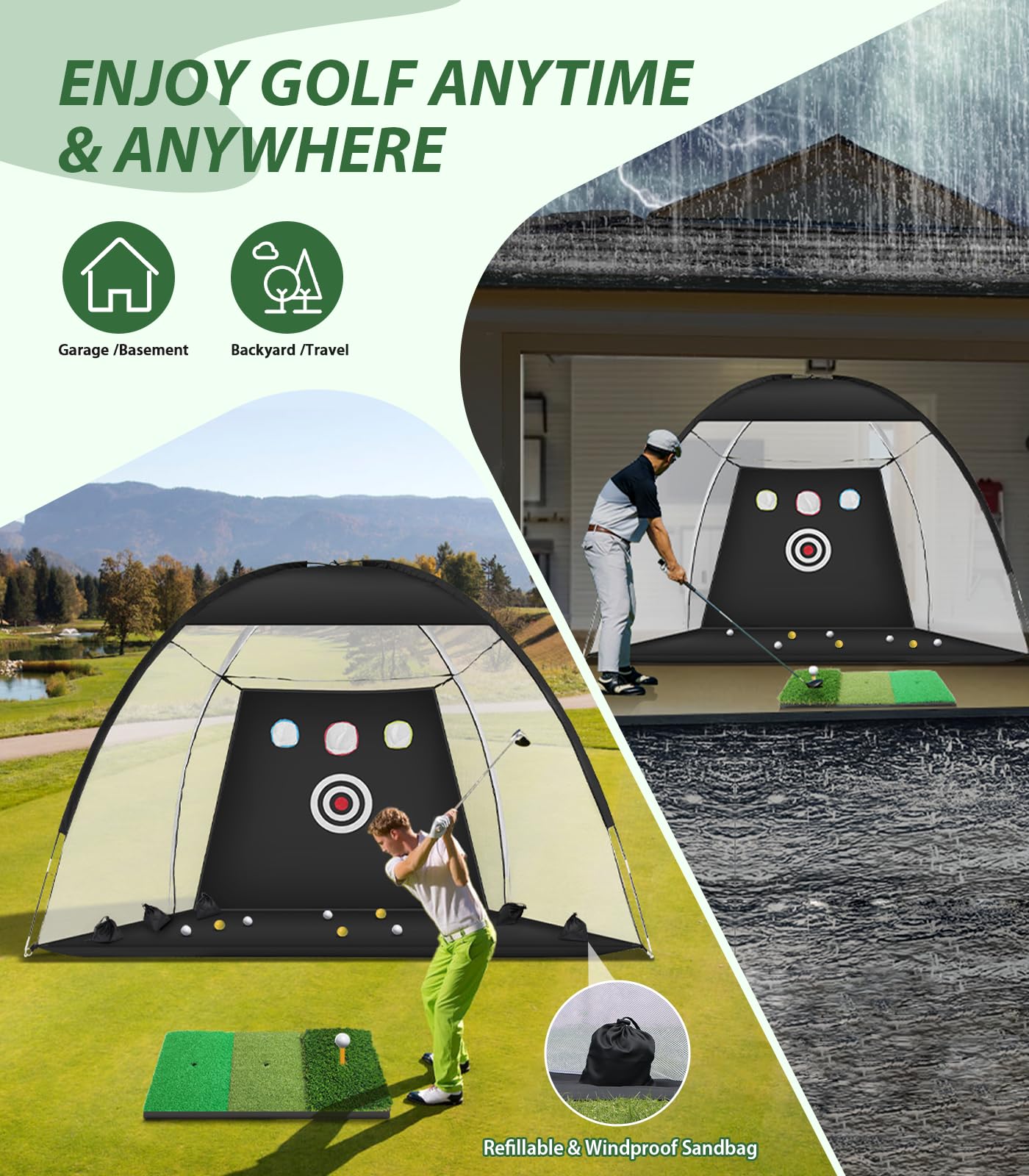 Golf Net, 10x7ft Golf Hitting Aid with Mat, Designed for Outdoor & Indoor Use, Practice Nets for Backyard Driving Real Balls, Ideal Gifts for Men Dad Husband & Golfers (10x7ft) - 5
