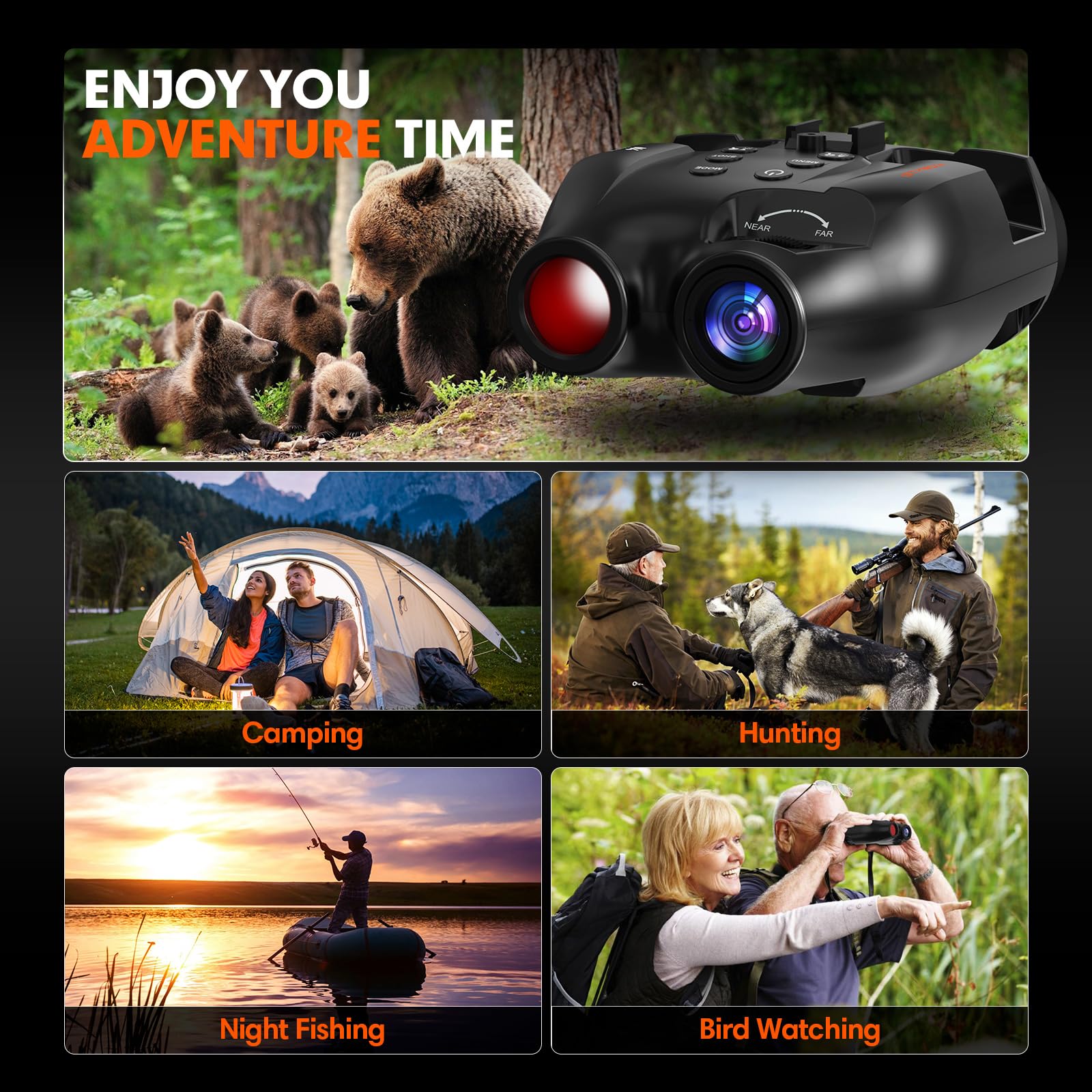 Gafas de Visión Nocturna, Binoculares de Visión Nocturna para Adultos, Gafas de Visión Nocturna Recargables por USB con Tarjeta TF de 32GB para Fotos y Videos, Caza al Aire Libre
