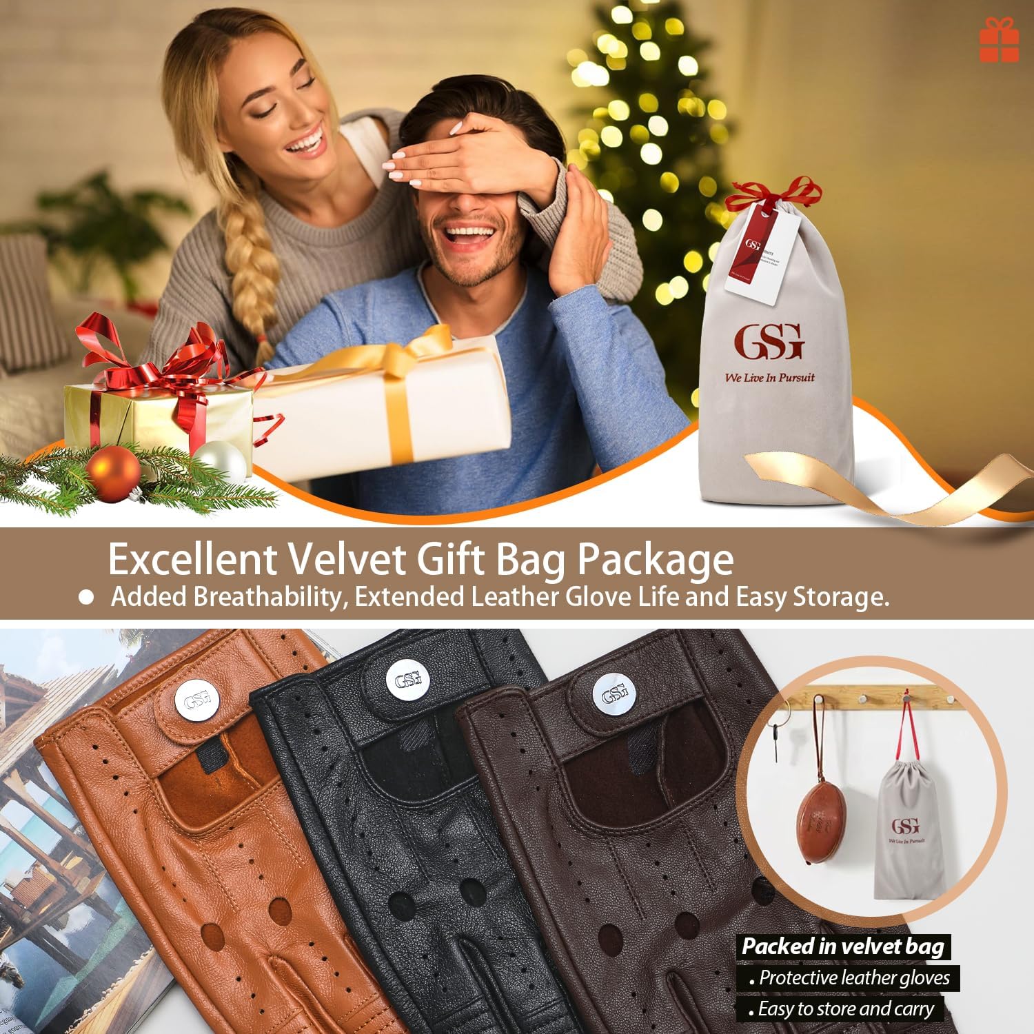 GSG Men Geniune Leather Gloves Sheepskin Black Driving Cycling Touchscreen Motorcycle Unlined Gloves - Image 9