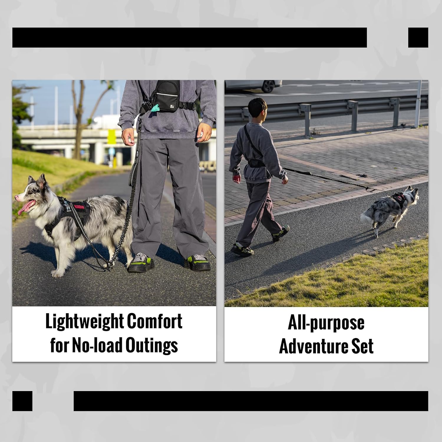 OneTigris Hands Free Dog Leash, Waist Leash for Dog Walking with Detachable Chest Bag, Thickened Mesh Lumbar Support and Durable Bungee Straps, Running leashs for Medium Large Dogs