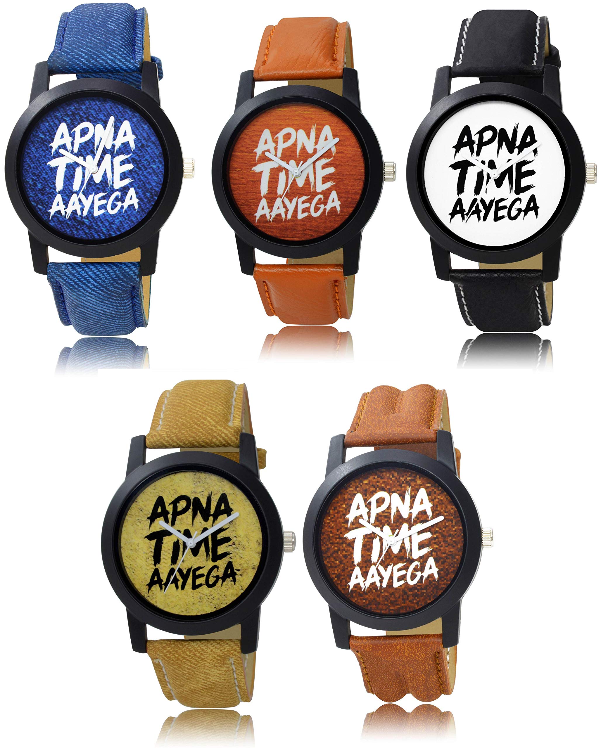 OM DESIGNER Analogue Apna Time Aayega Blue Black Orange Yellow & Brown Watch pack of 5 M3OMi-5236 (B07T8K2YCC) Amazon Price History, Amazon Price Tracker