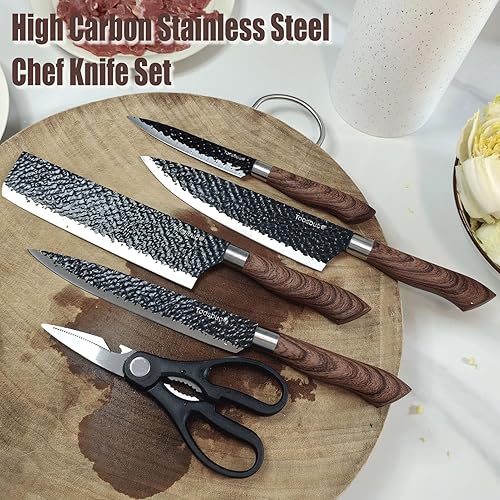 Miniatura 5 de Juego de cuchillos con bloque, juego de 6 cuchillos de chef de acero inoxidable de alto carbono, cuchillos afilados con bloque de cuchillos