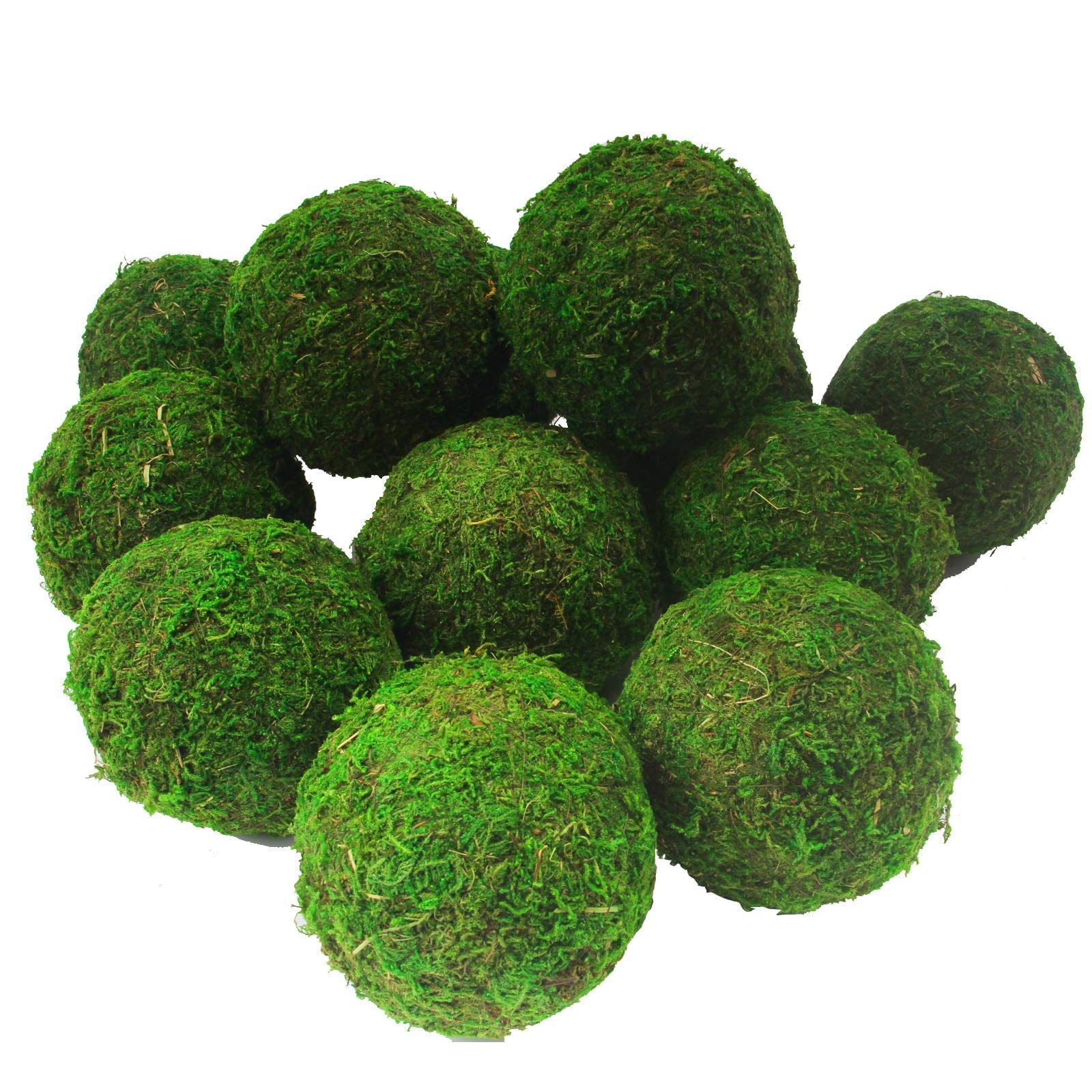 6Pack Decorative Faux Dried Moss Balls- 2pcs 3.1" Artificial Green Plant Mossy Globes+ 4pcs 2.2" Handmade Sphere Moss Hanging Balls for Home Garden Decors Party Wedding Display Supplies Photo Props