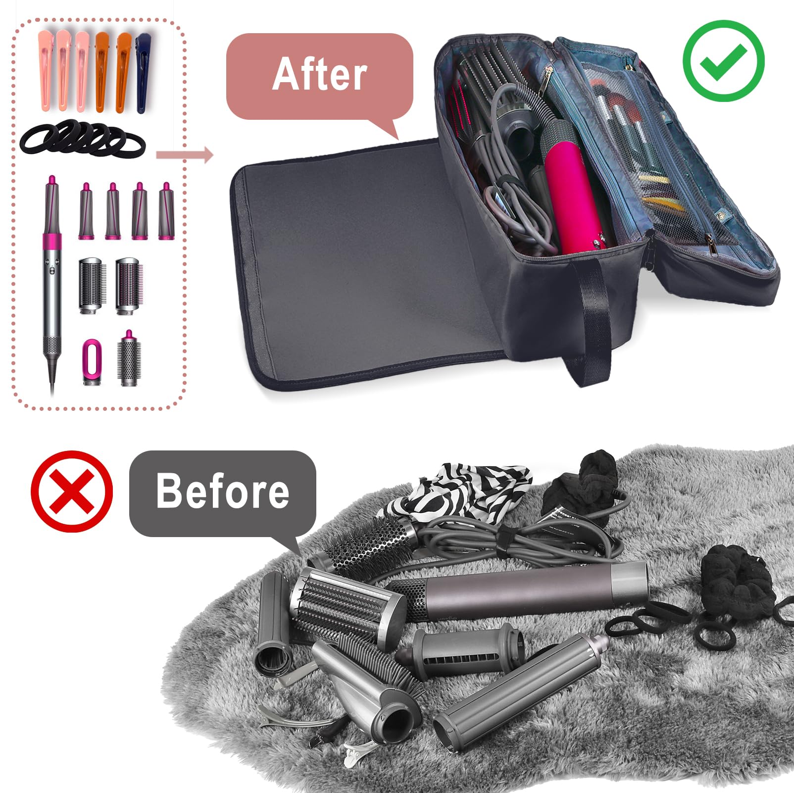 Travel Hair Tool Bag Heat Resistant Mat Organizer for Flat Irons Curlers Travel Hair Tools Bag with Silicone Heat Mat Portable 2 in 1  main image 2