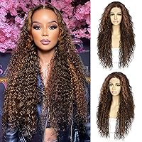 Vista 17 de SAPPHIREWIGS Pelucas rizadas con encaje frontal para mujeres negras, peluca larga negra, sin pegamento, peluca rizada suelta sintética, línea