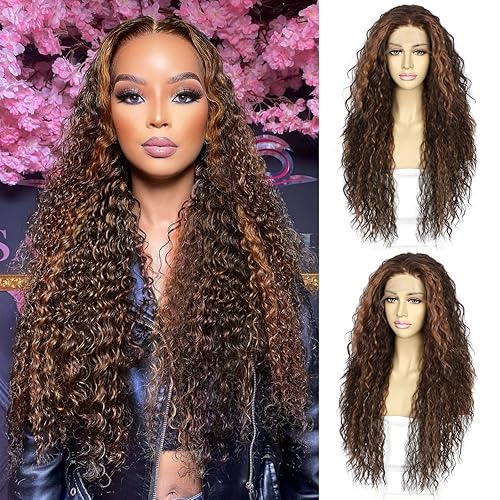 Miniatura 17 de SAPPHIREWIGS Pelucas rizadas con encaje frontal para mujeres negras, peluca larga negra, sin pegamento, peluca rizada suelta sintética, línea