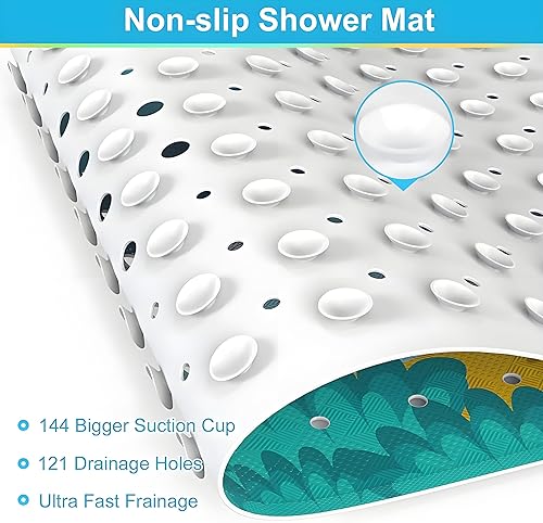 Miniatura 4 de Tapete de ducha antideslizante para niños, extra largo de 40 x 16 pulgadas, lavable a máquina con agujeros de drenaje, ventosas para suelo de baño,