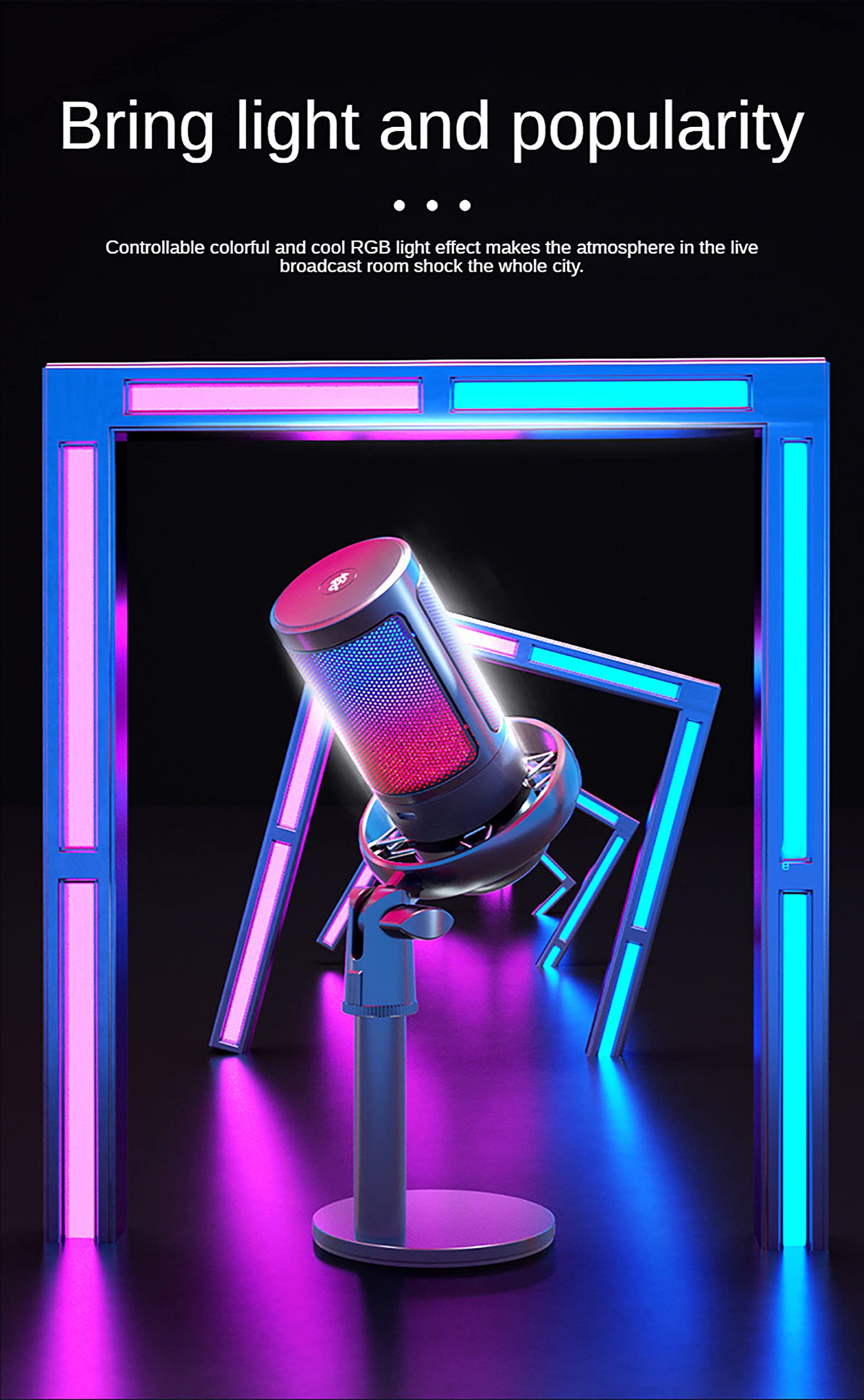 Microfono a Condensatore USB, Microfono a Disco Per Giochi E-sport RGB, Adatto Per La Registrazione Di Doppiaggio, Registrazione Di Trucchi Di Bellezza, Giochi Di E-sport