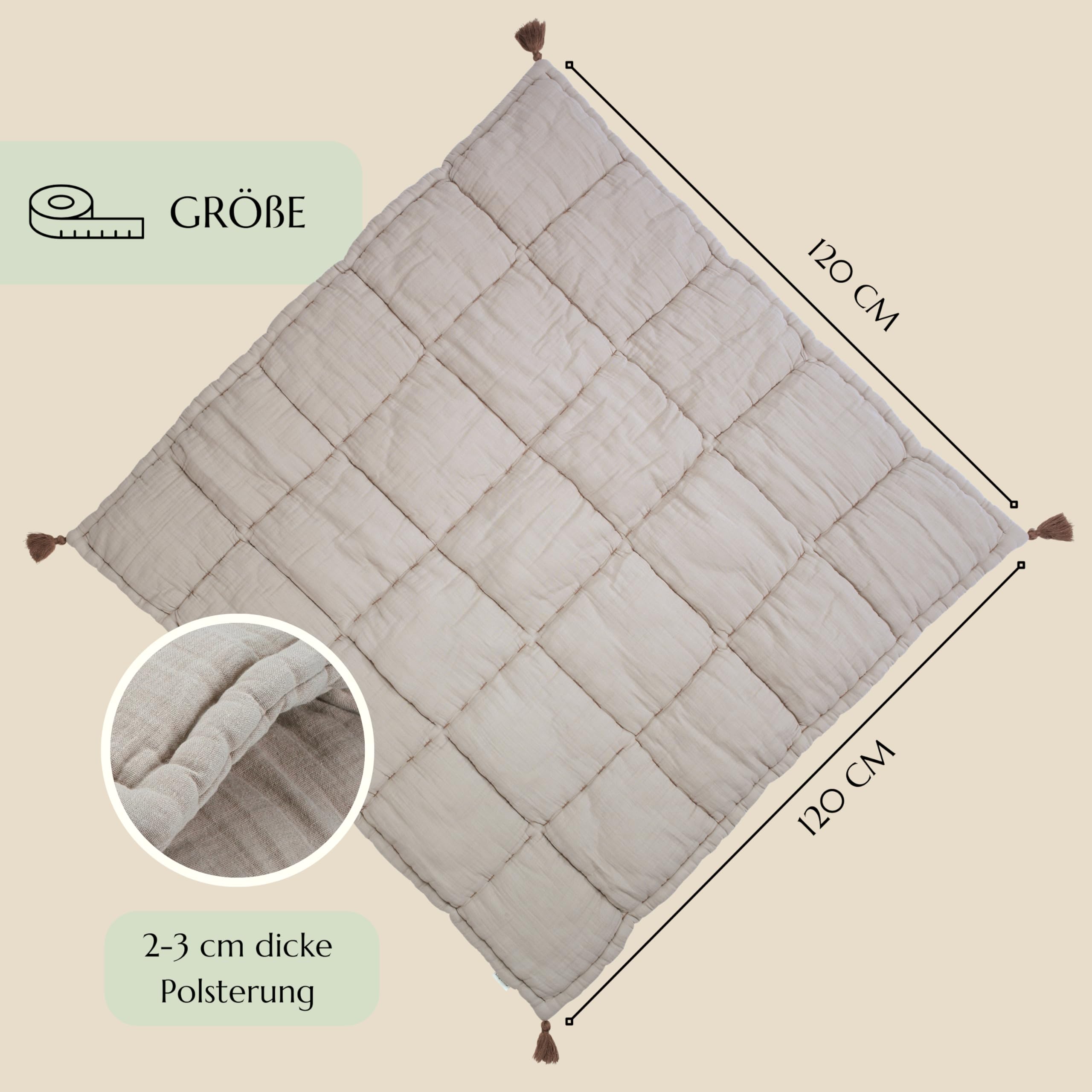 Krabbeldecke für Baby 120x120 cm gepolstert [Made in EU] Baby Krabbeldecke 100% Baumwolle Musselin [Oeko-TEX®100] weich & kuschelig auch als Babydecke, Spieldecke (Beige - 120x120cm)