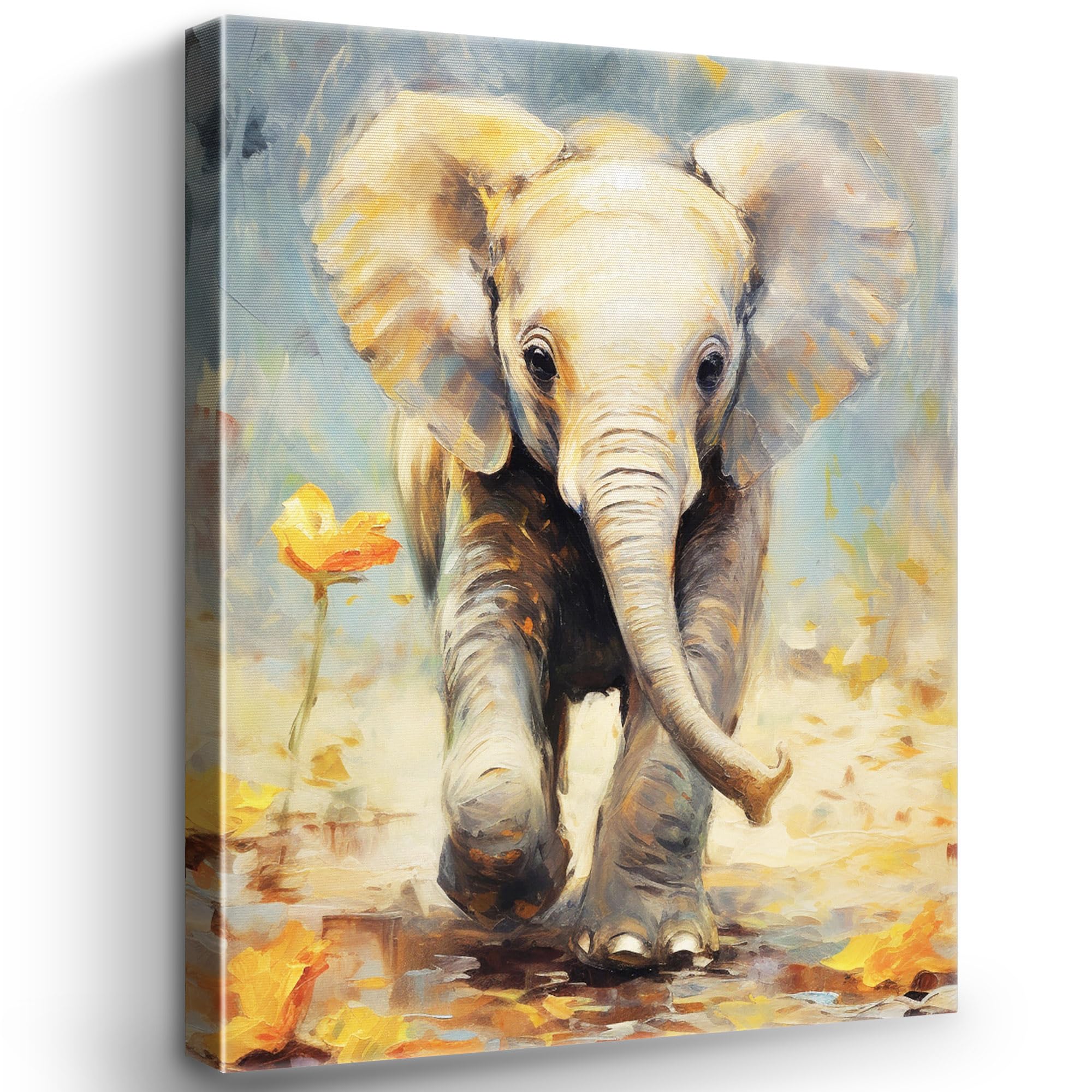 KLVOS Cute Elephant Animal Wall Art - Set Of 3 Framed Canvas Prints, 12x16 Inches Each