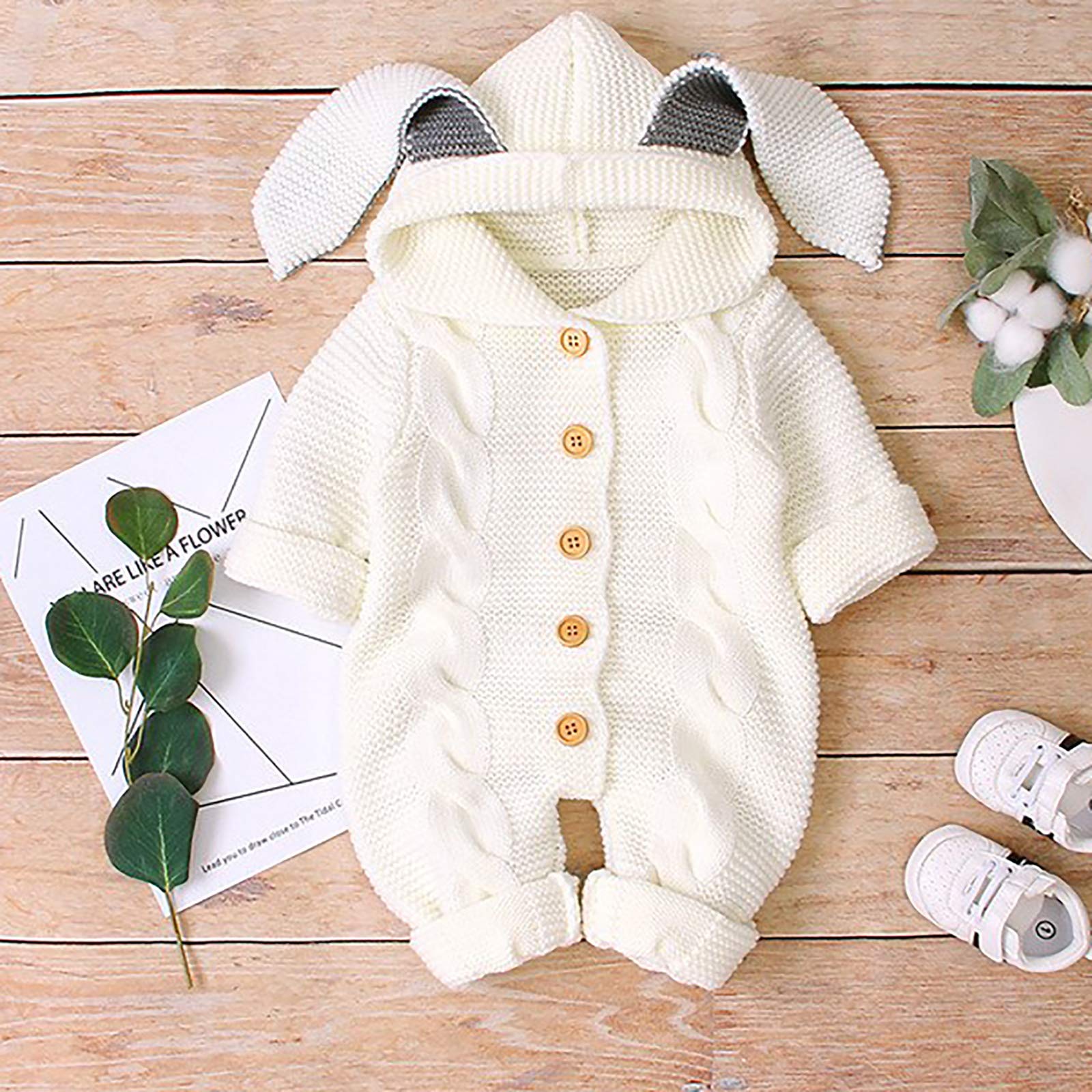 Pelele De Punto con Capucha para Bebé Recién Nacido, Traje De Nieve Más Cálido De Invierno para Niños Niñas Juguetes De Punto para Bebés,Beige,100