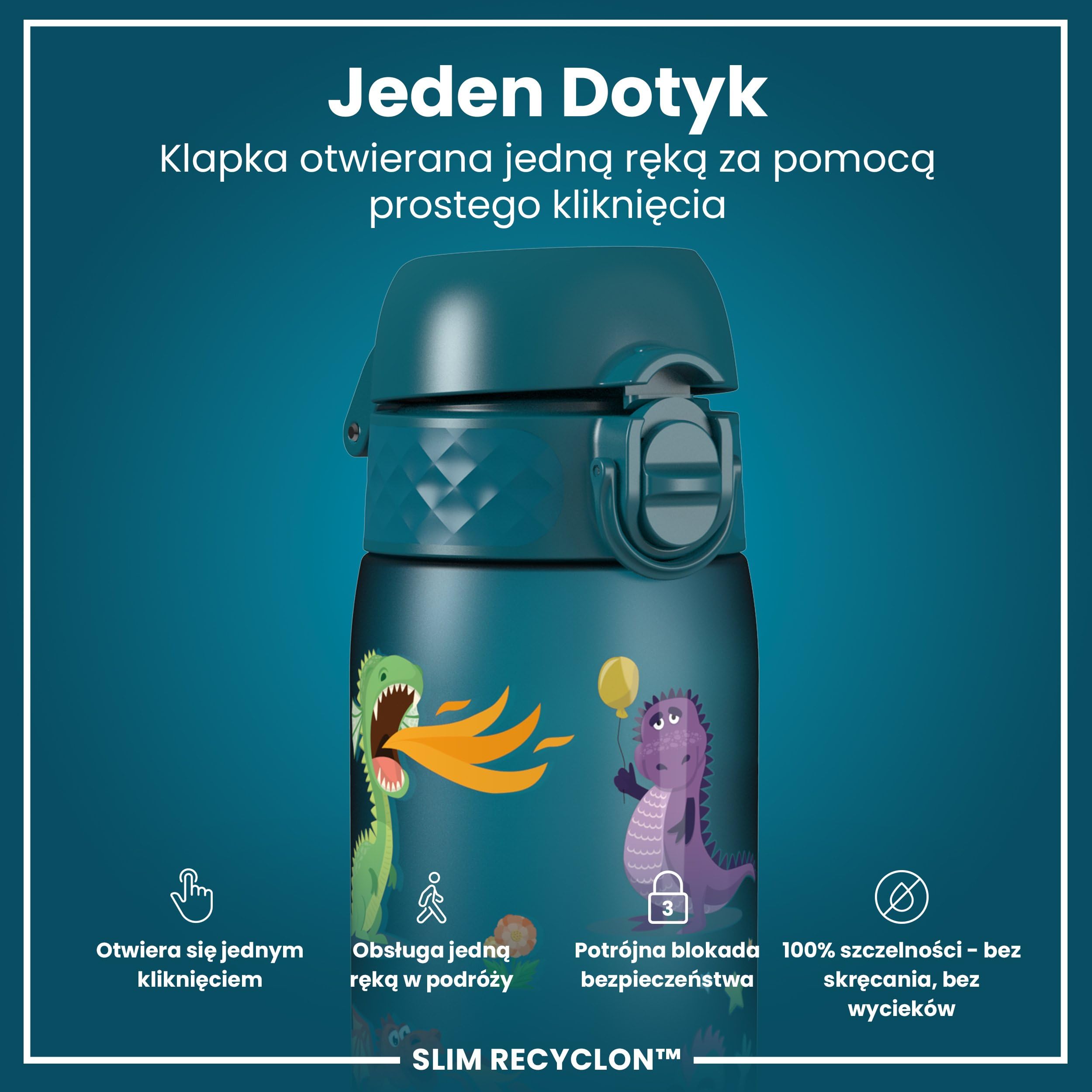 ION8 Butelka na Wodę, 500 ml/18 oz, Szczelna, Łatwe Otwieranie, Bezpieczny Zamek, Można Myć w Zmywarce, Bez BPA, Higieniczne Pokrycie, Uchwyt do Przenoszenia, Łatwa Czyszczenie, Bezwonny, Smoki