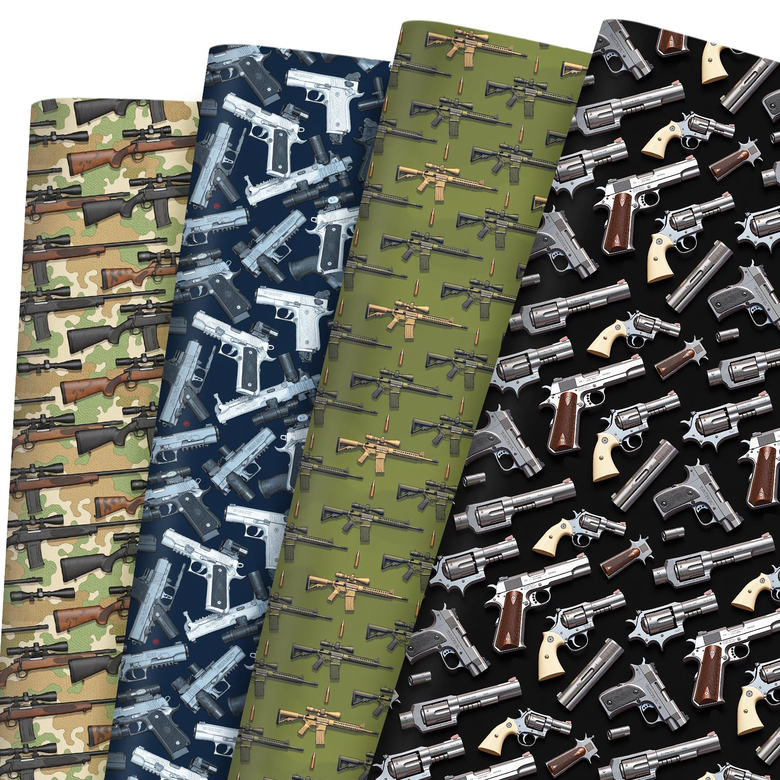 Pineraap Gun Themed Wrapping Paper 12 Sheets Pistol&Rifle Boys Gift Wrap for Hunting Enthusiasts, Shooting Sports Fans, 20"×28"