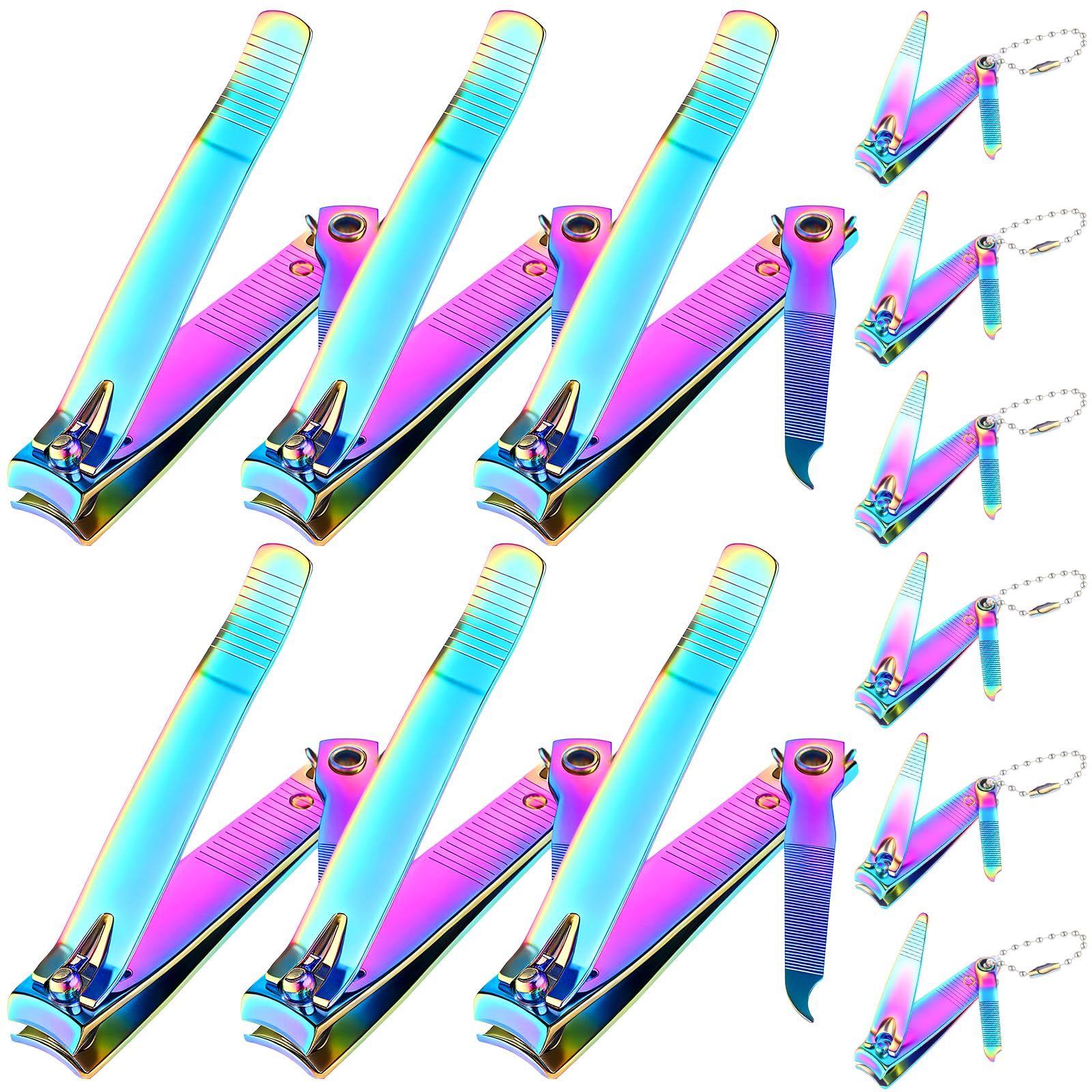 12 Pieces Nail Clippers Stainless Steel Set, Rainbow