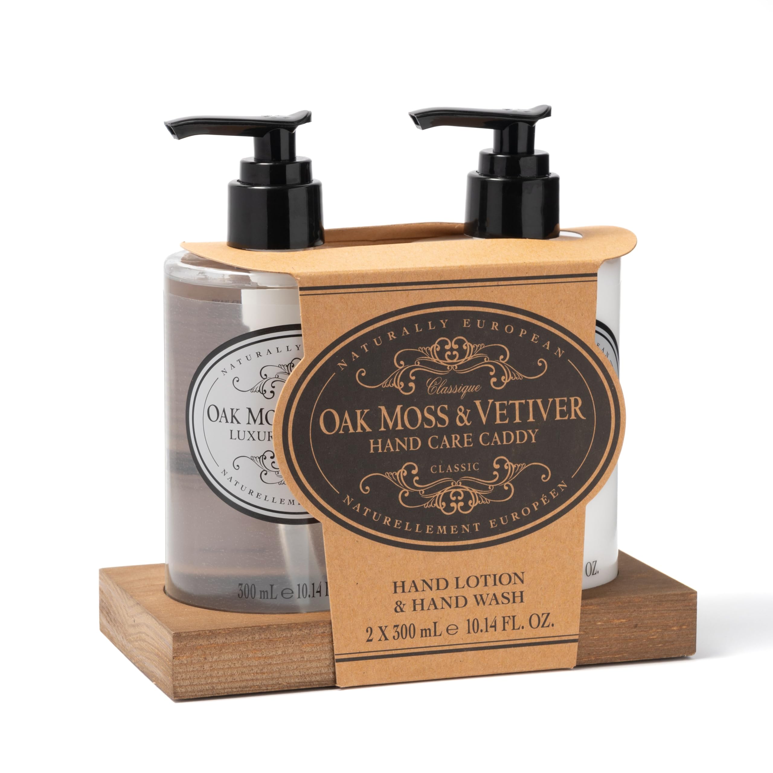 Naturally European Oak Moss & Vetiver Hand Wash and Hand Lotion Caddy (2 x 300ml), clear, 600 ml (Pack of 1)