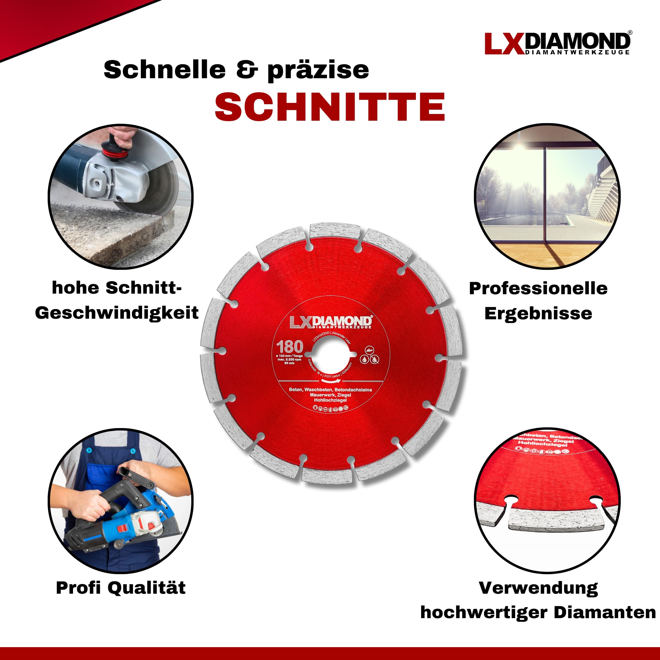 3x Diamant-Trennscheibe 180mm - kompatibel mit Lamello Tanga DX200 Fensterfräse Montagefräse - Diamantscheibe für Beton Mauerwerk Ziegel Stein Universal - 180 mm in Profi Qualität
