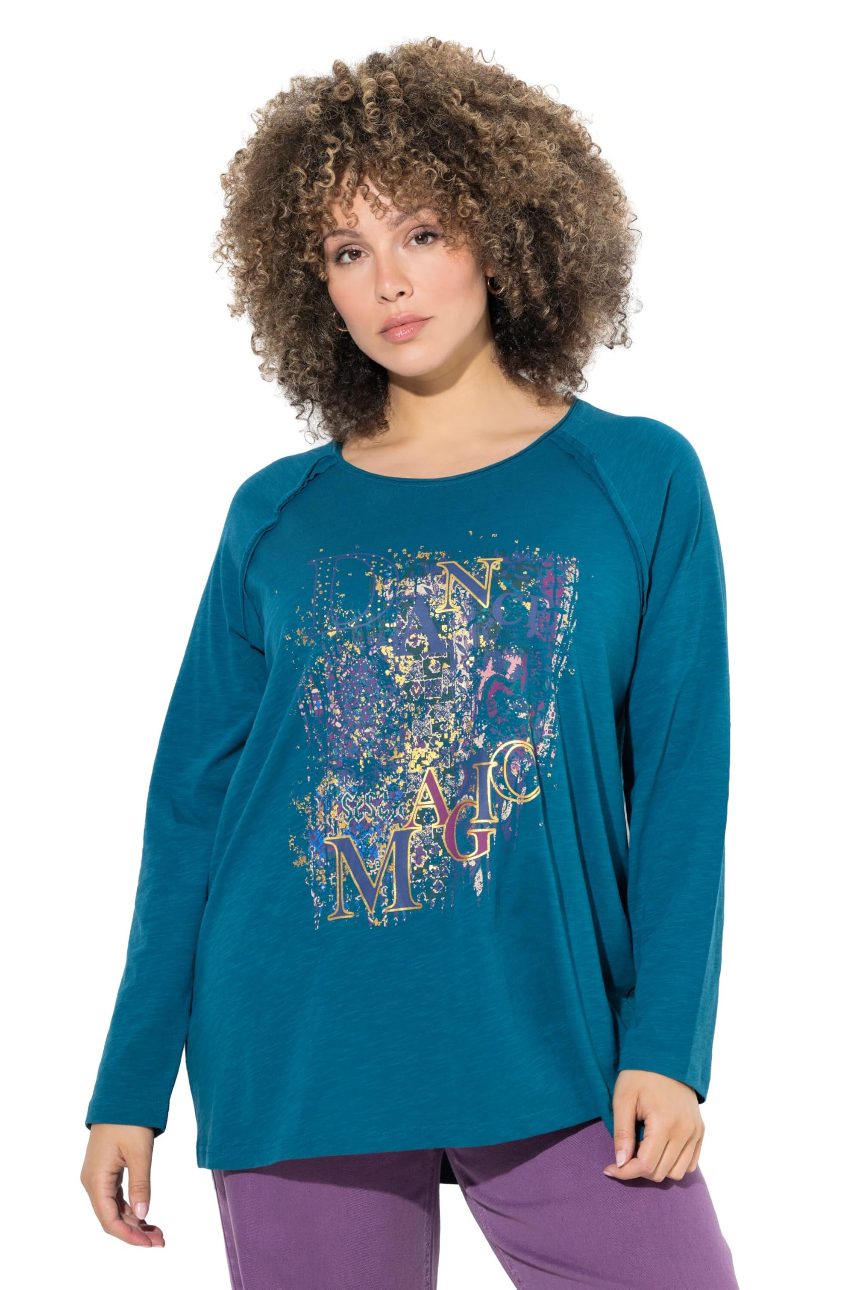 Ulla Popken Damen große Größen Übergrößen Plus Size Shirt, Motivdruck, A-Linie, Rundhals, Langarm 842030