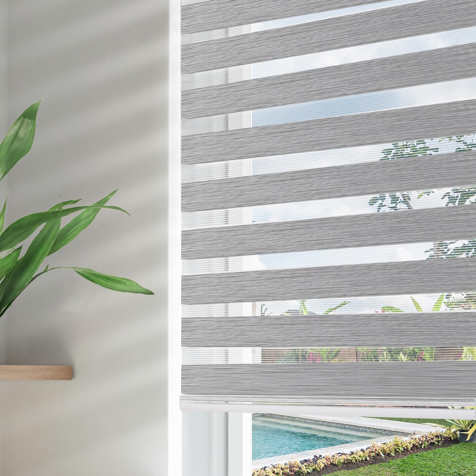 Joydeco Cordless Zebra Roller Shades for Windows,Grey Sheer Mini Zebra Blinds 22" W Dual Layer Light Filtering for Sliding Glass Door WindowOEKO-TEX STANDARD 100