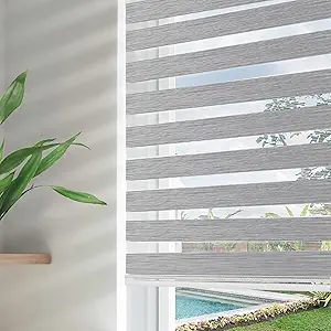 Joydeco 70 Inch Cordless Zebra Blinds for Windows, Privacy Light Filtering Dual Layer Grey Sheer Roller Shades for Home Office Bedroom