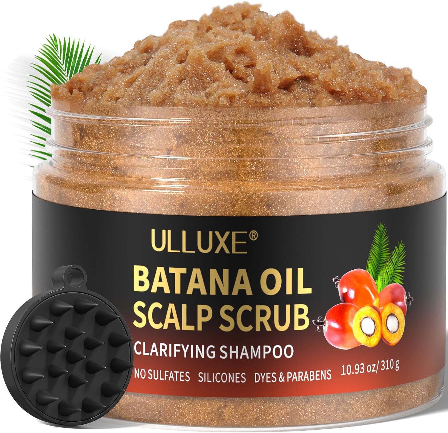 Scalp Scrub, Batana Oil Scalp Exfoliator 2-in-1 Clarifying Shampoo with Rosemary Mint, Hair Care Scalp Cleanser for Itchy Oily Scalp, Removes Build Up & Dandruff, Includes Scalp Massager, 10.93 oz