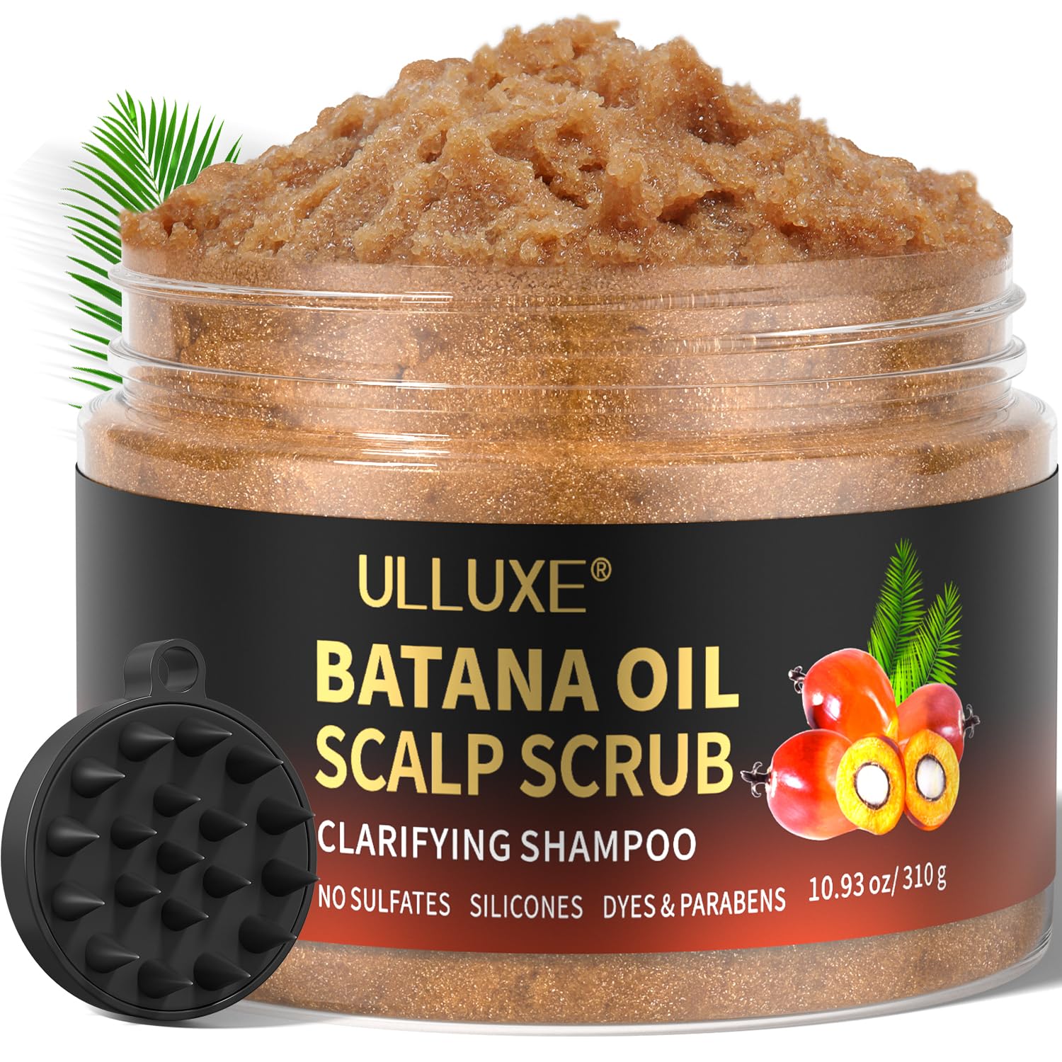 Scalp Scrub, 2-in-1 Scalp Exfoliator & Clarifying Shampoo for Dandruff, Dry, Itchy Scalp & Hair Growth, Batana Oil & Rosemary Scalp Treatment with Scalp Massager for Buildup & Thinning Hair, 10.93 oz