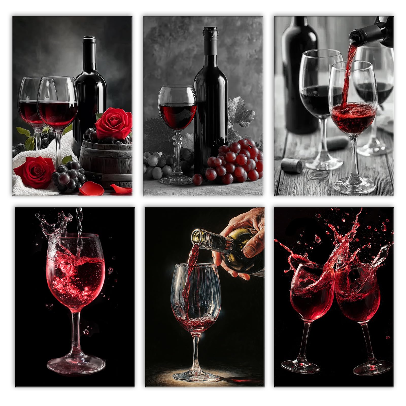 Walarky 6Pack Wine Glass DIY Paint by Numbers for Adults Red Wine Painting Kits for Adults Beginners Oil Painting Picture Art Home Wall Decoration Gifts 11.8''x8''Inch Frameless