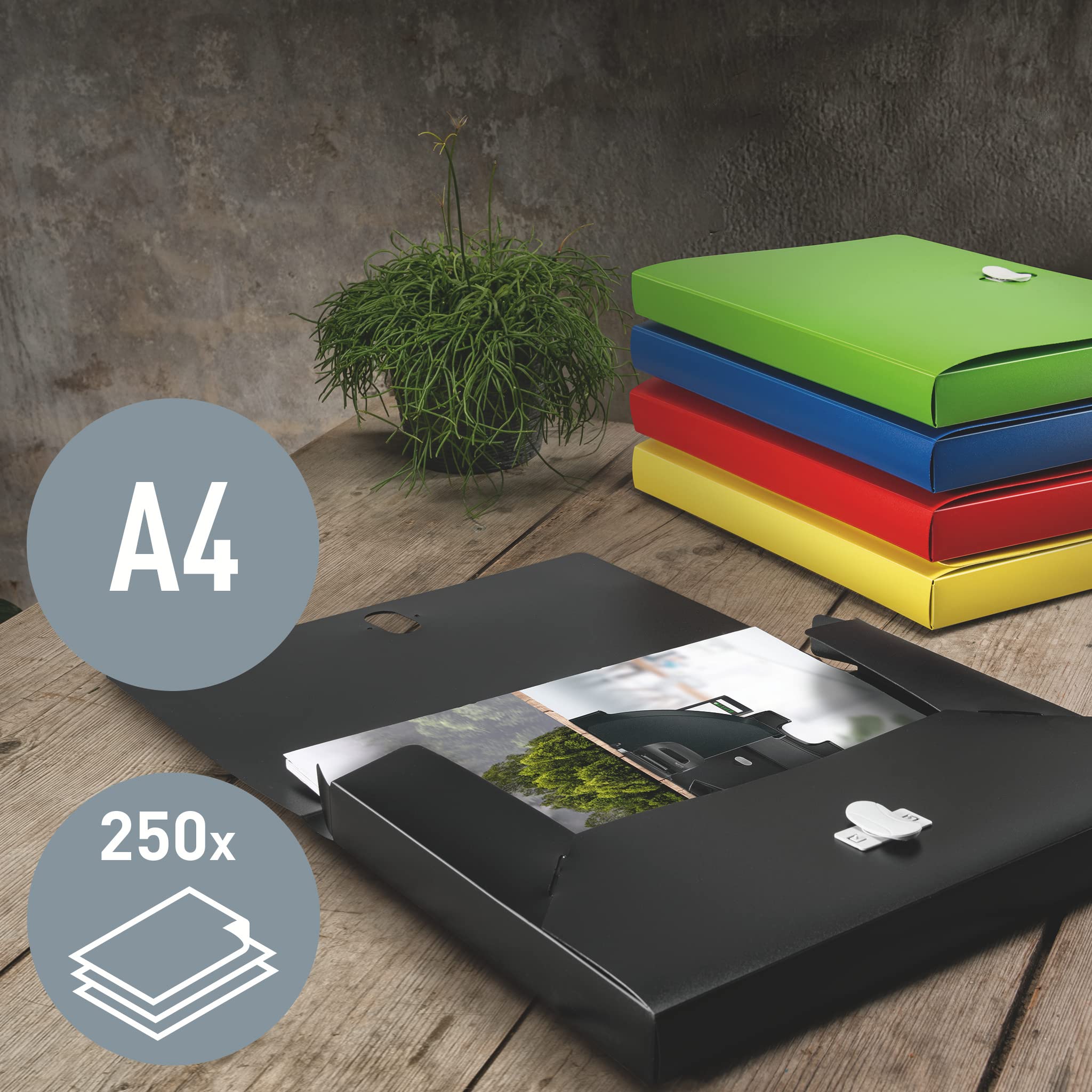 Leitz Recycle Box File Portadocumenti in PP Riciclato all'80% e Riciclabile al 100%, Gamma Recycle, 254 mm x 38 mm x 330 mm, Giallo, Confezione 5 pz, 46230015