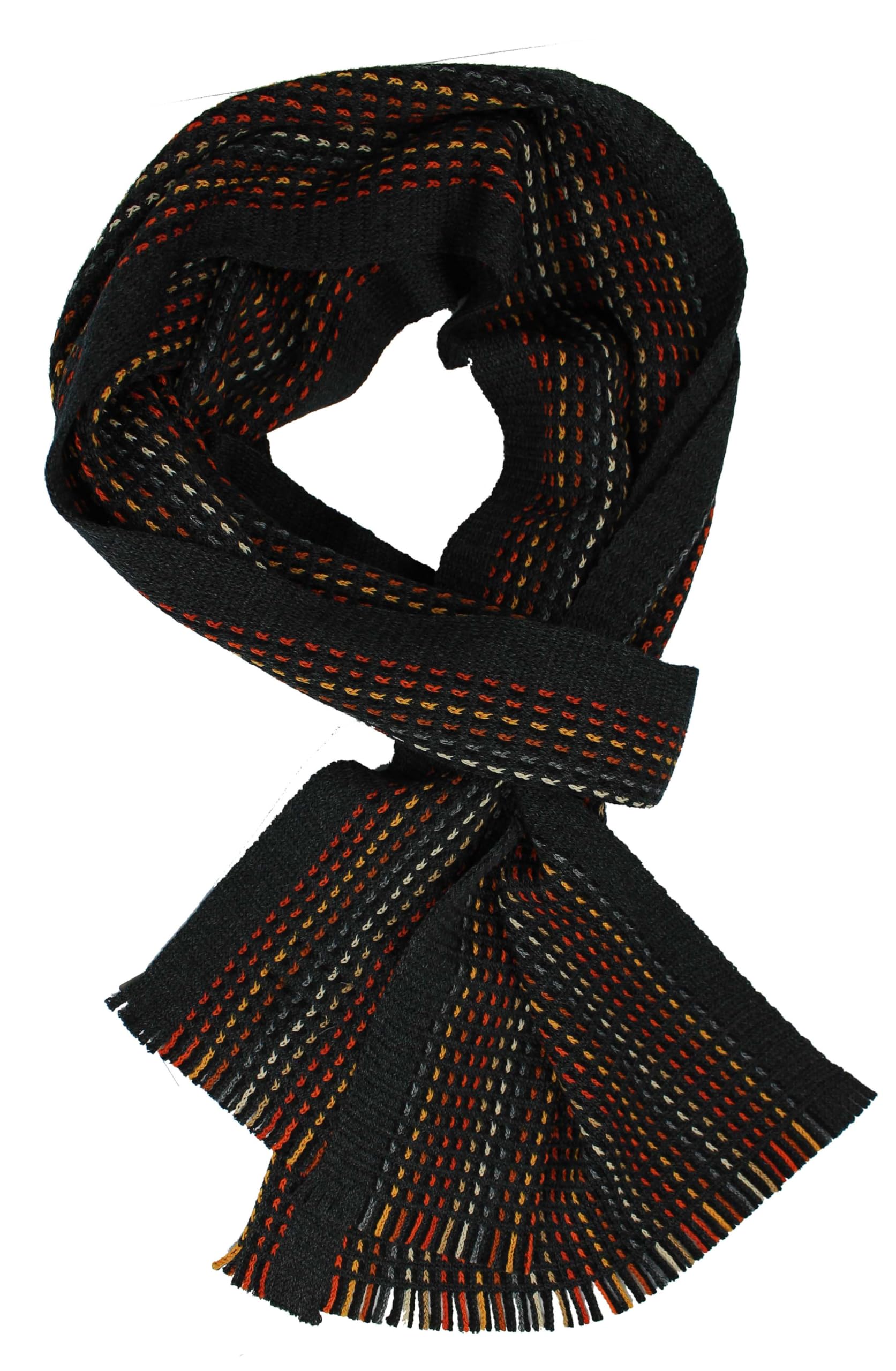 Rotfuchs Sciarpa da uomo, unisex, in pura lana a righe, con frange, multicolore, Colore: rosso