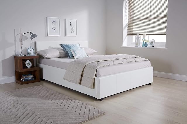 GFW Classic Leather Upholstered Ottoman Storage Bed With Gas Side Lift & Under Bed Storage, Single, White