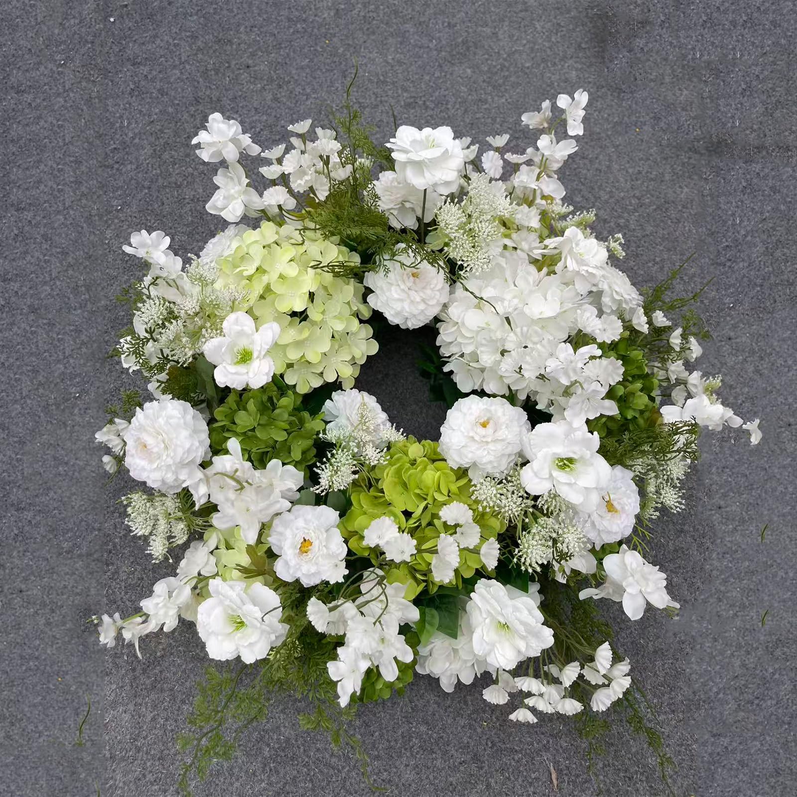 White Green Artificial Flower Arrangement Silk Floral Centerpiece for Wedding Home Decor (Wreath,70cm)