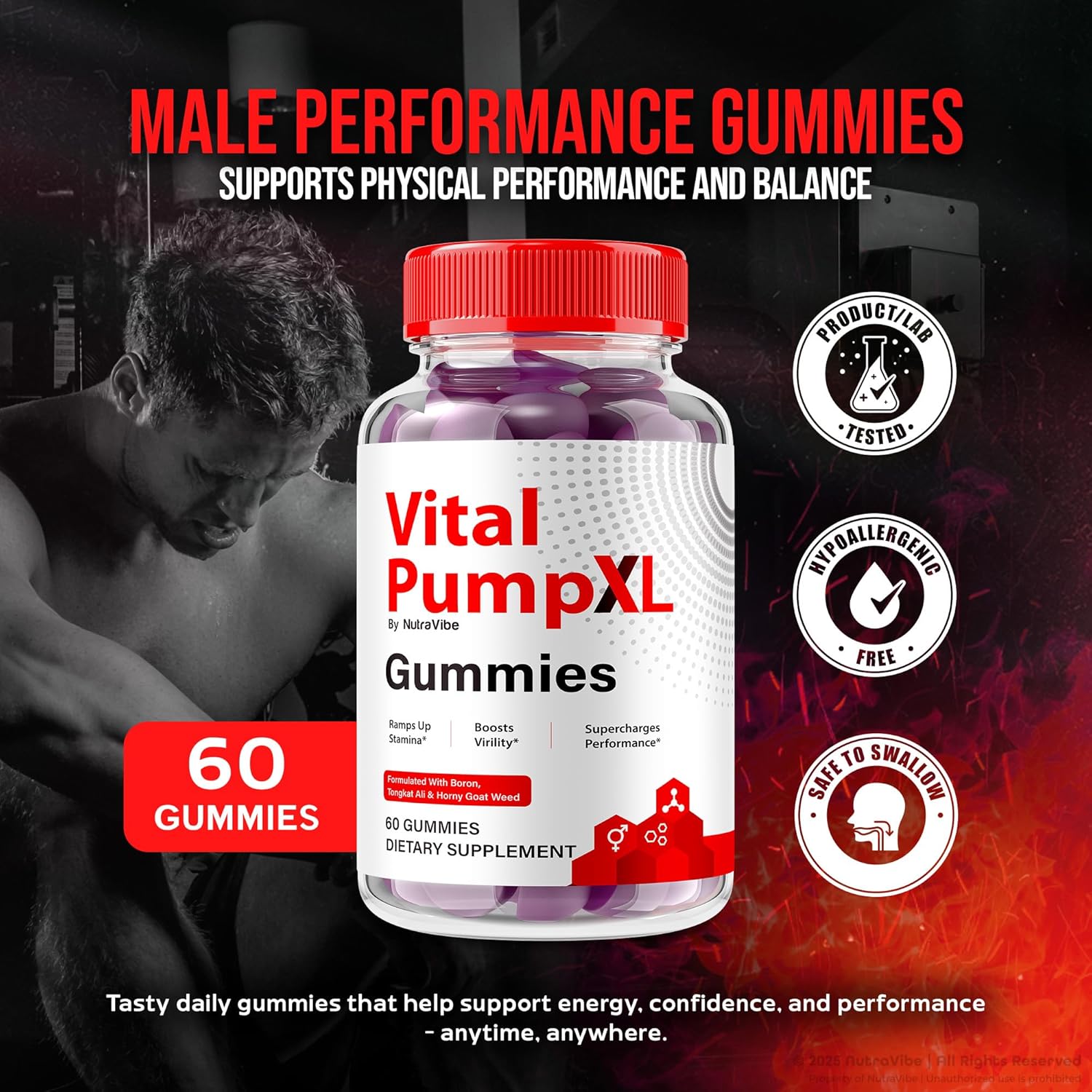 (3 Pack Vital Pump XL Testo Gummies, Official Vital Pump XL for Men, Testo Gummies for Performance, Stamina, and Energy, Premium VitalPump Gomitas Review (180 Gummies)