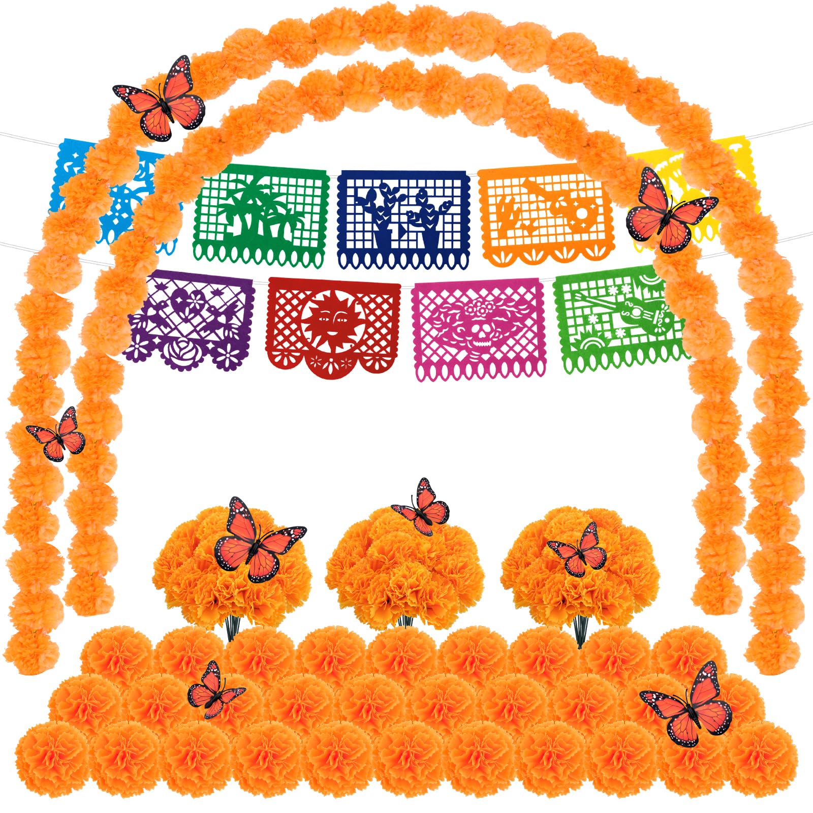 Yotako Day of the Dead Decorations, Dรญa de Muertos Marigold Flowers Garland