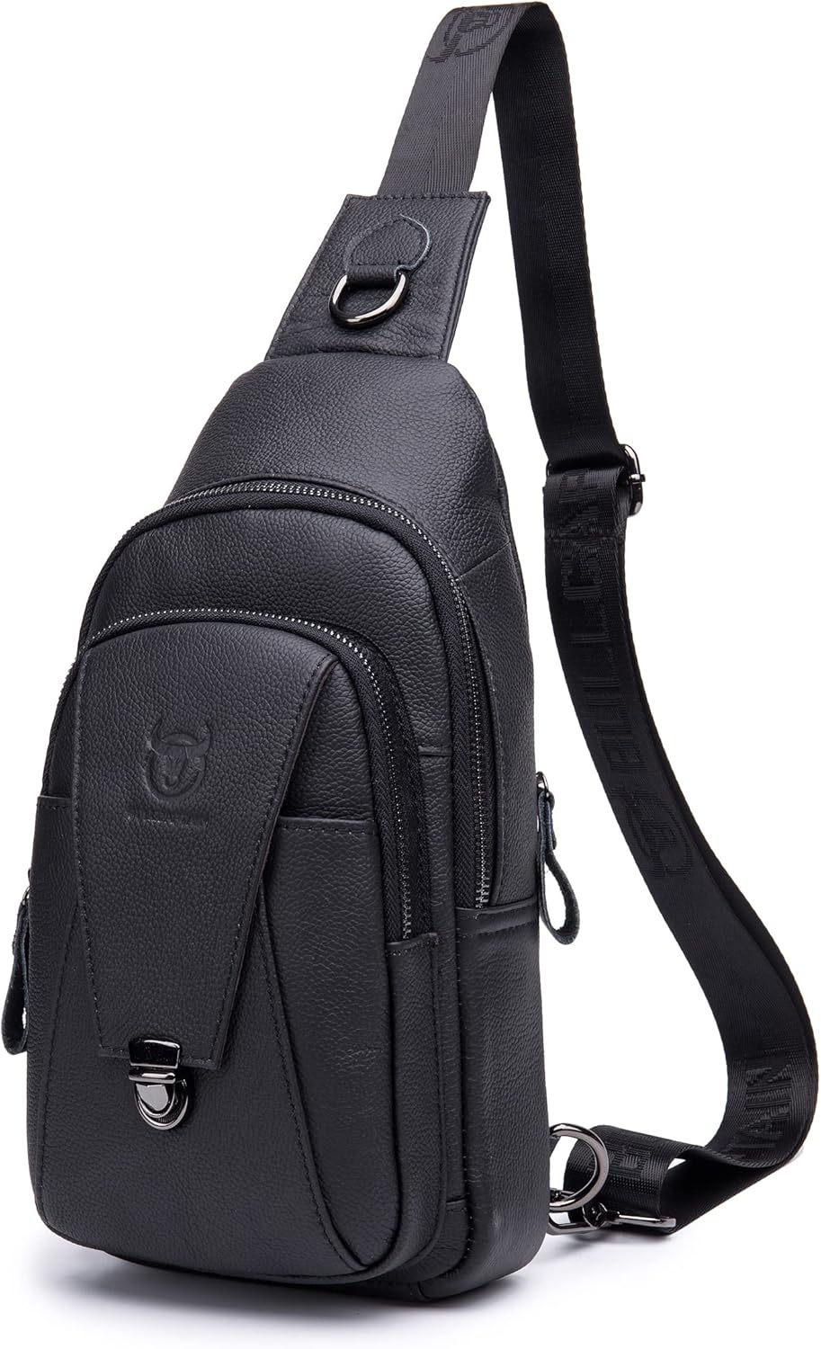 BULLCAPTAIN Leather Sling Bag for Men Multi-pocket Crossbody Chest Bag Travel Casual Shoulder Backpack
