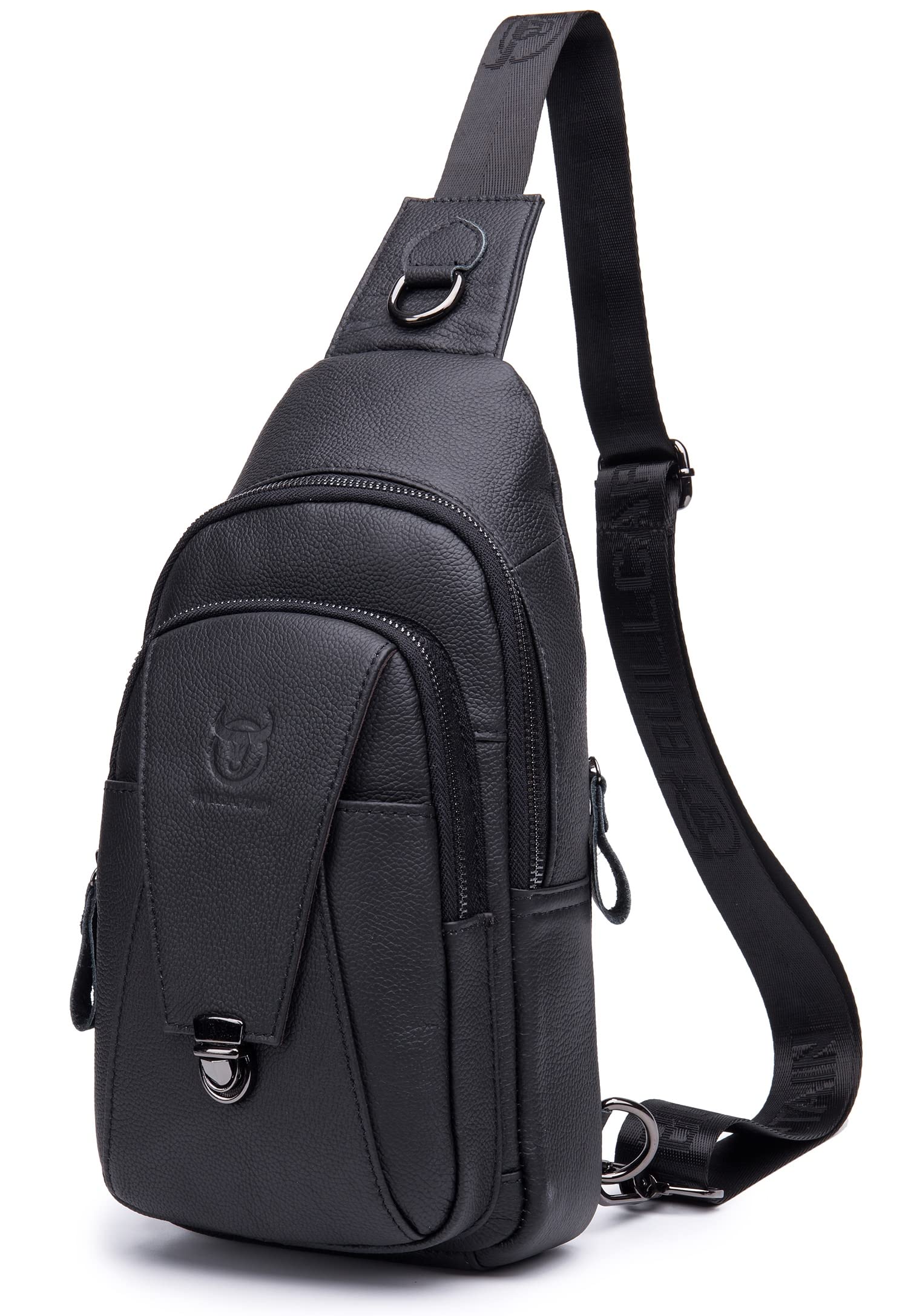 BULLCAPTAINBULLCAPTAIN Leather Sling Bag for Men Multi-pocket Crossbody Chest Bag Travel Casual Shoulder Backpack