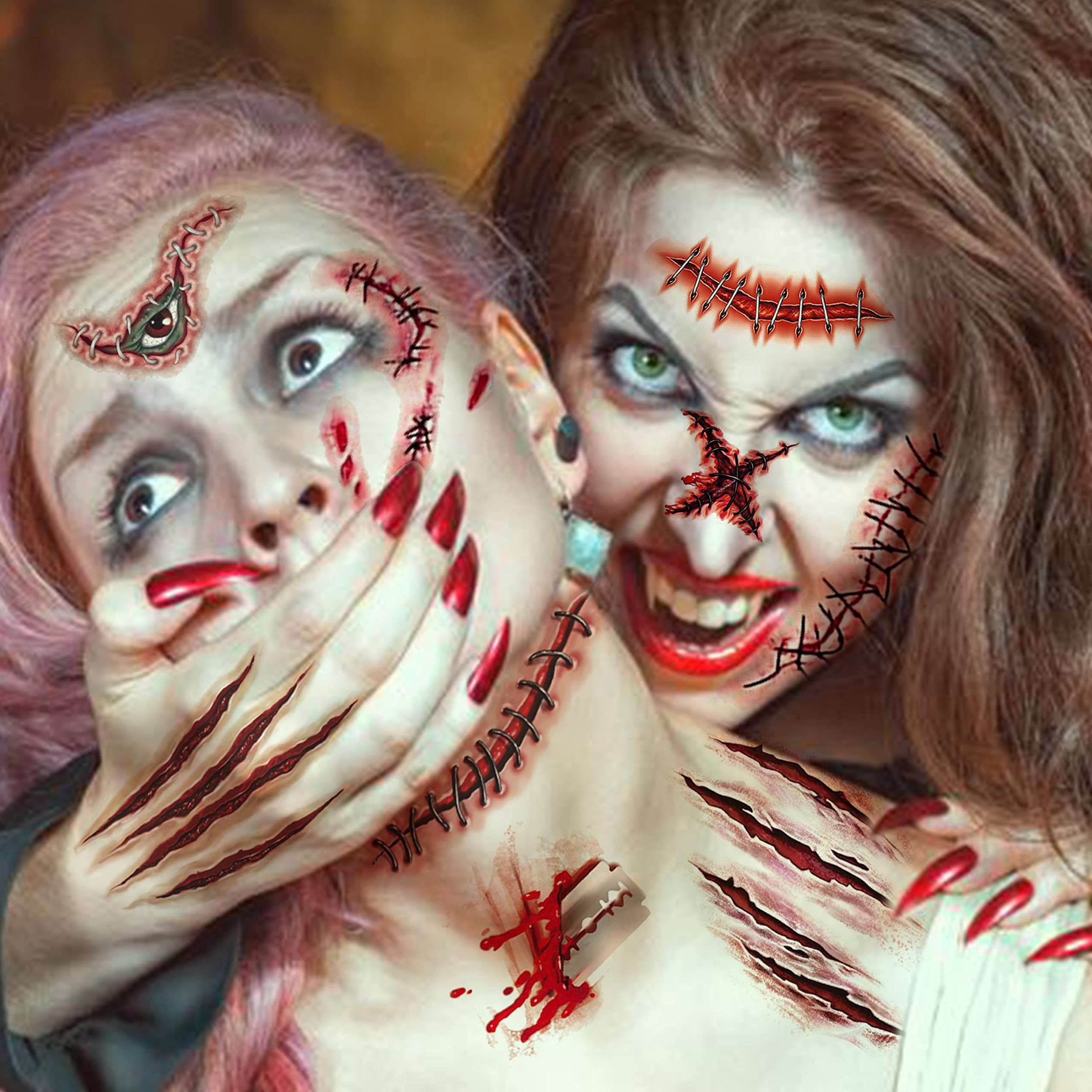 Autocollants Fausse Cicatrice Blessures Temporaires Pour Halloween - Kit Maquillage Effrayant Réaliste NUOBESTY